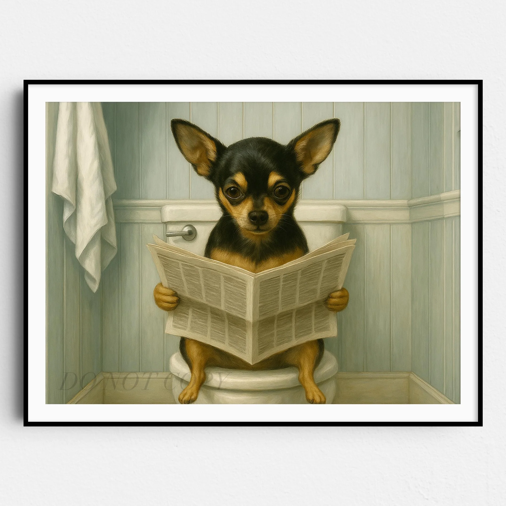 Chihuahua Dog Reading The Newspaper On The Toilet