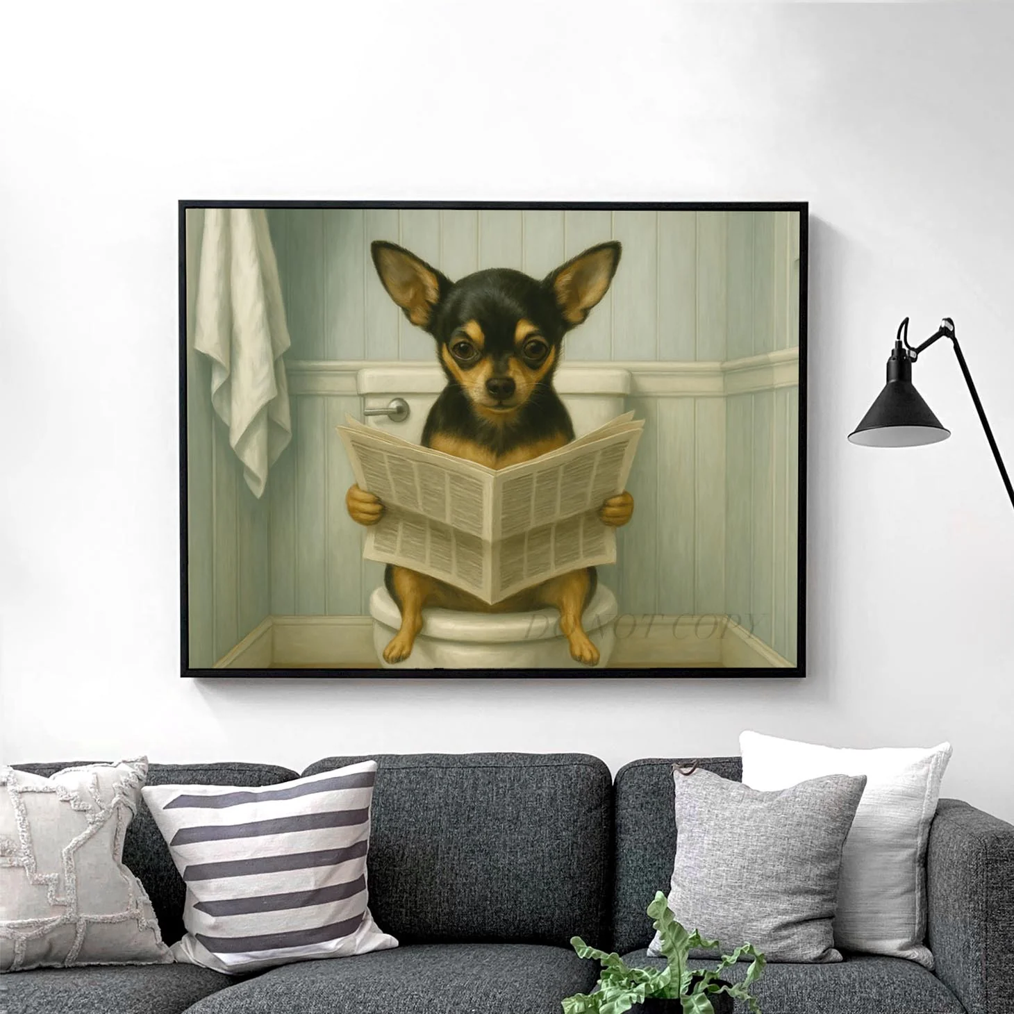 Chihuahua Dog Reading The Newspaper On The Toilet - Image 2