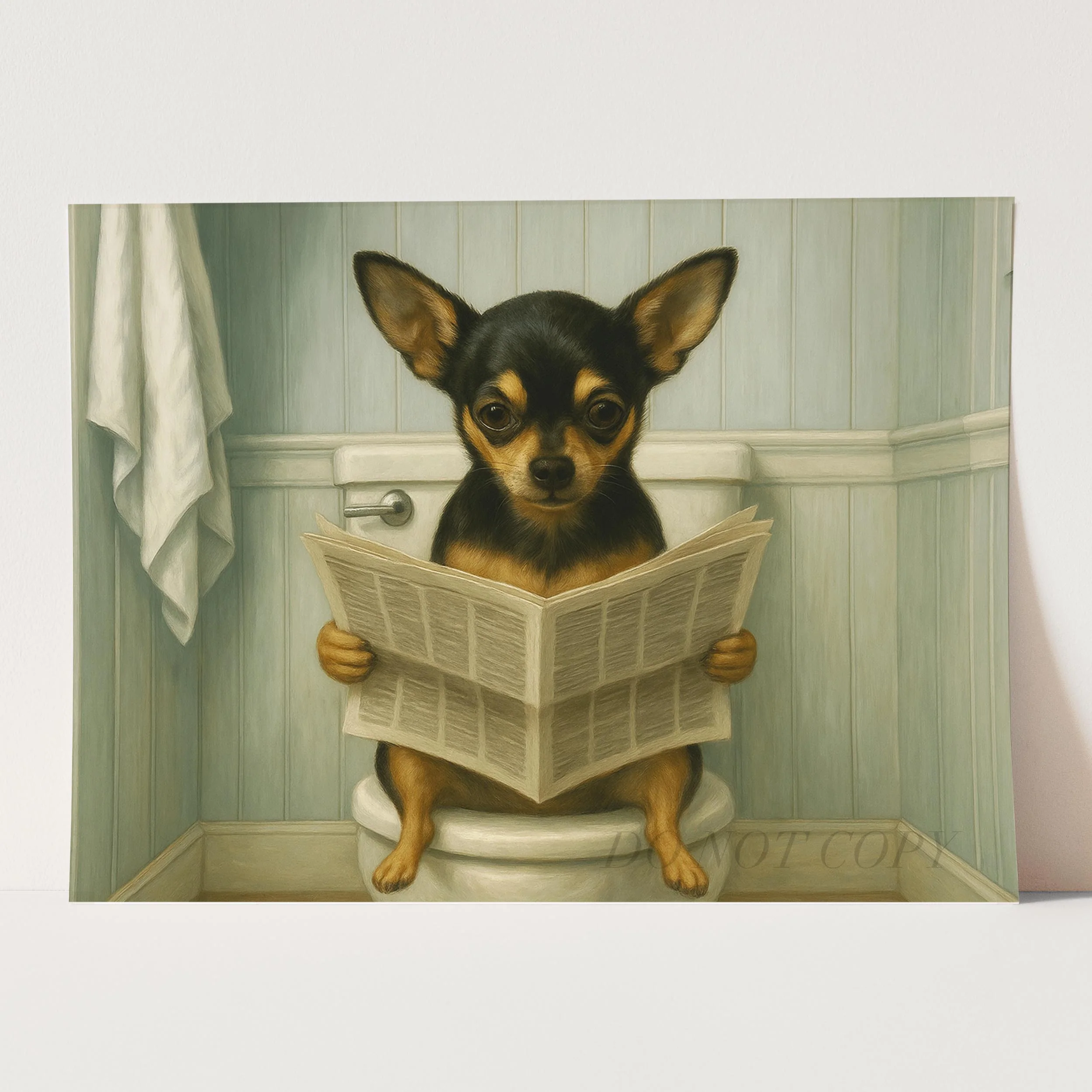 Chihuahua Dog Reading The Newspaper On The Toilet - Image 3