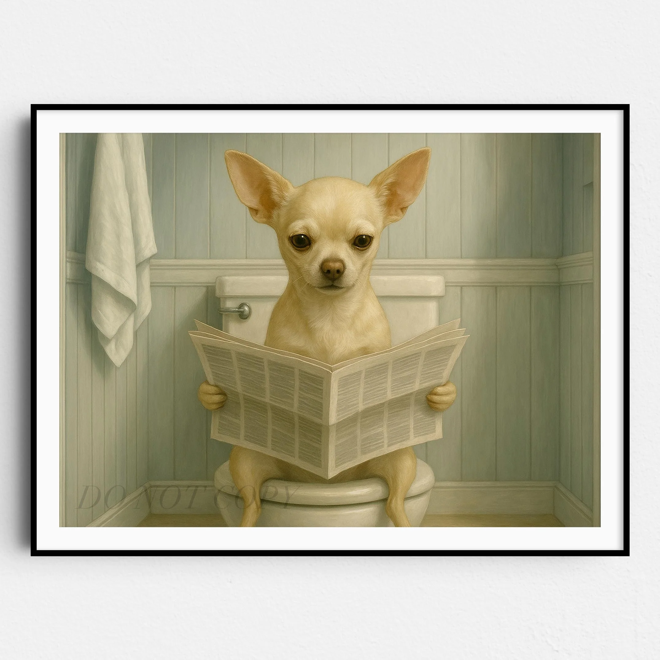 Chihuahua Dog Reading The Newspaper On The Toilet II