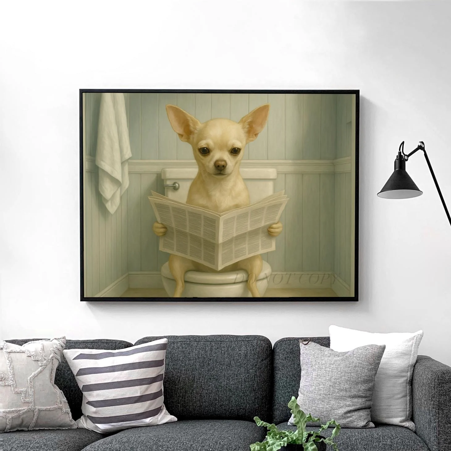 Chihuahua Dog Reading The Newspaper On The Toilet II - Image 2