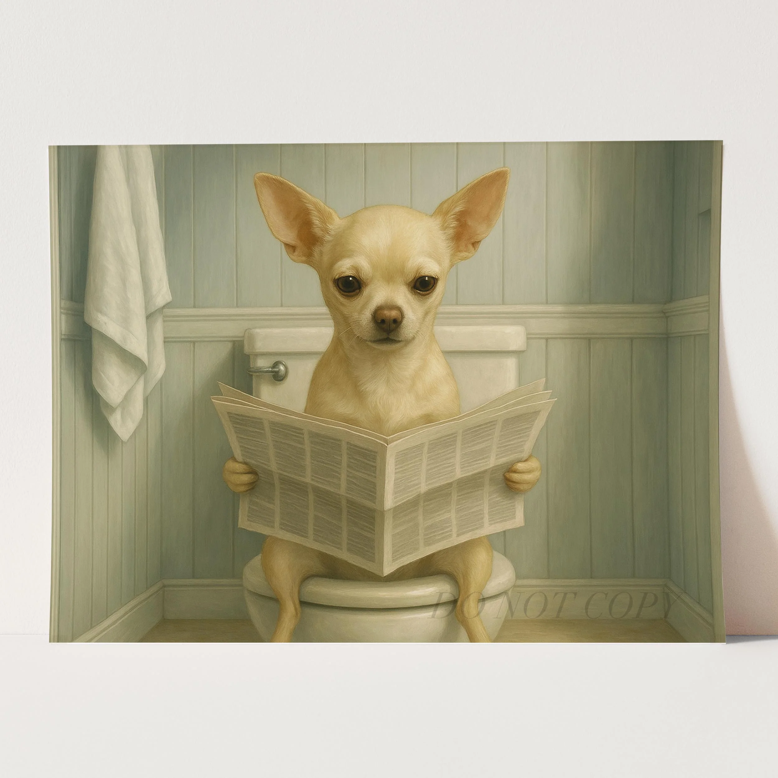 Chihuahua Dog Reading The Newspaper On The Toilet II - Image 3