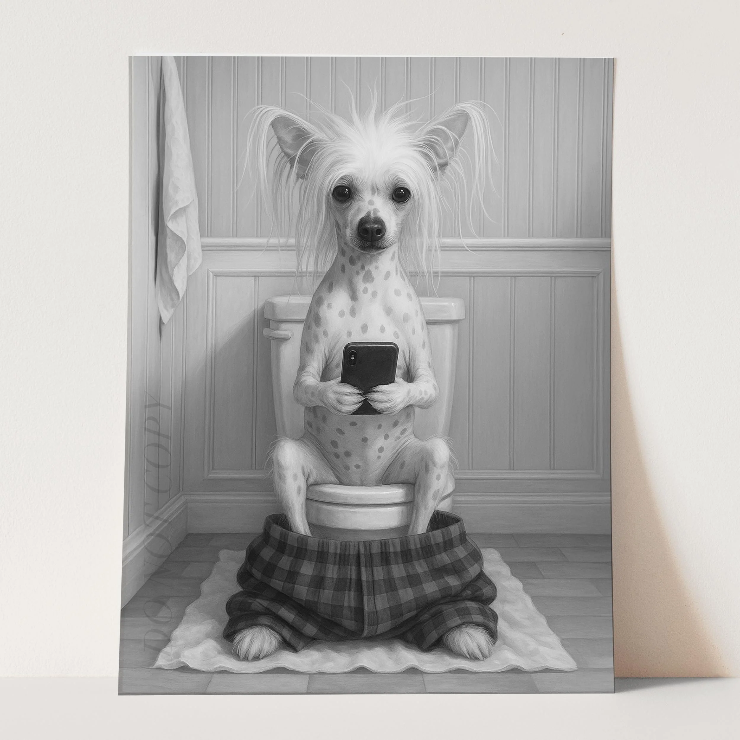 Chinese Crested Dog On The Phone On The Toilet - Image 3