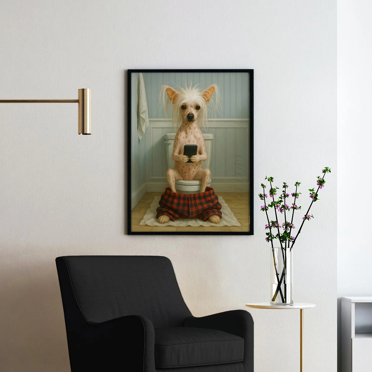 Chinese Crested Dog On The Phone On The Toilet - Image 2