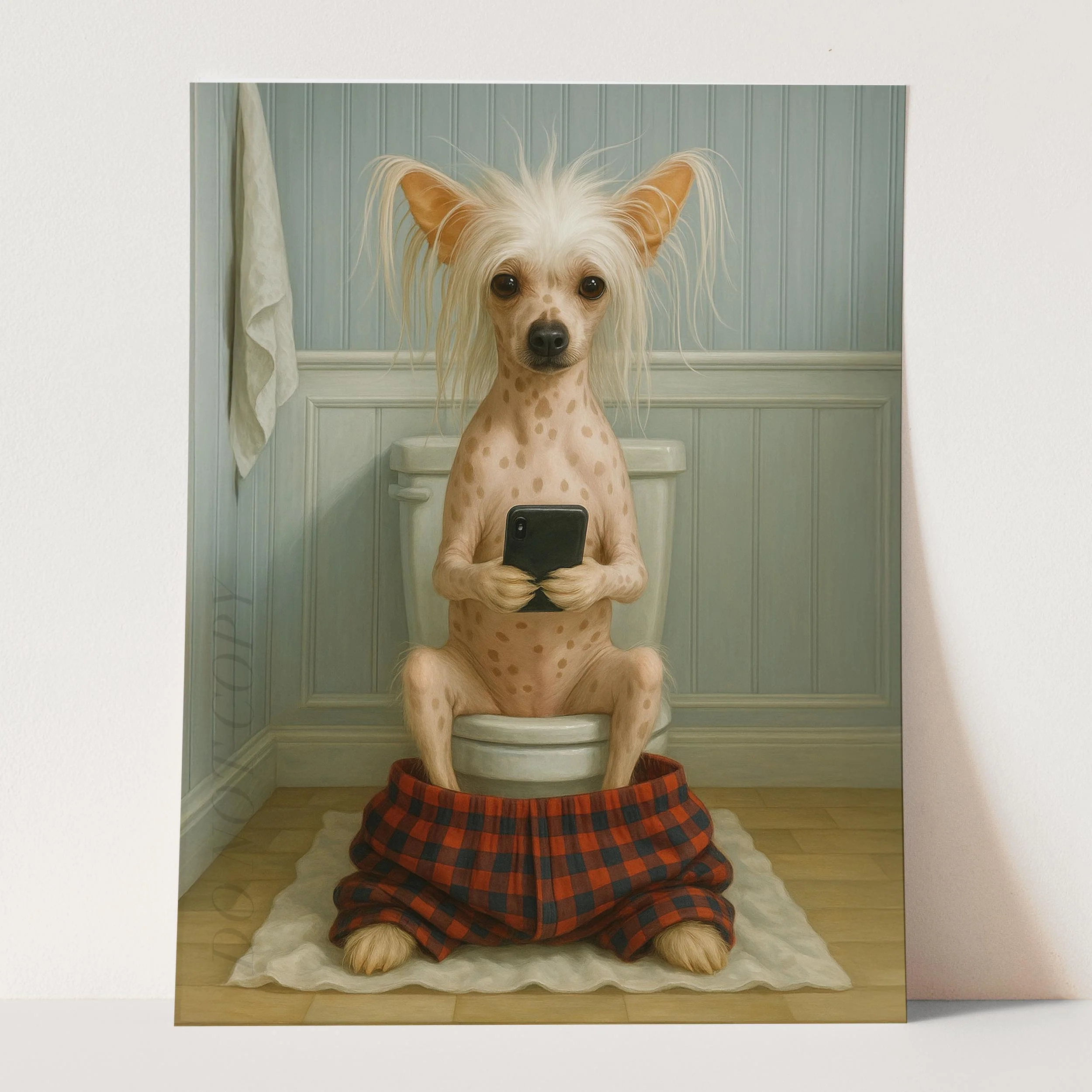 Chinese Crested Dog On The Phone On The Toilet - Image 3