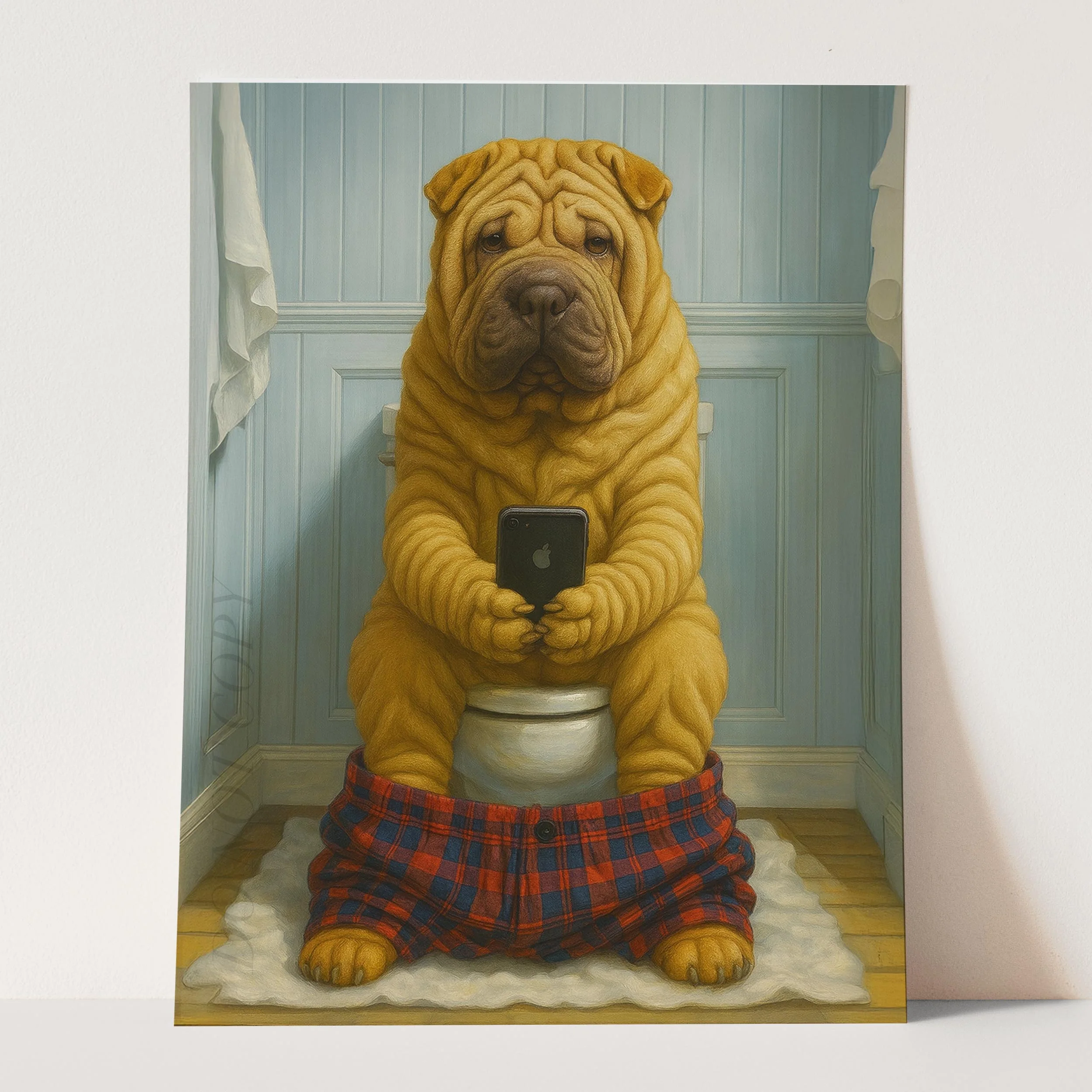 Chinese Shar-Pei Dog On The Phone On The Toilet - Image 3
