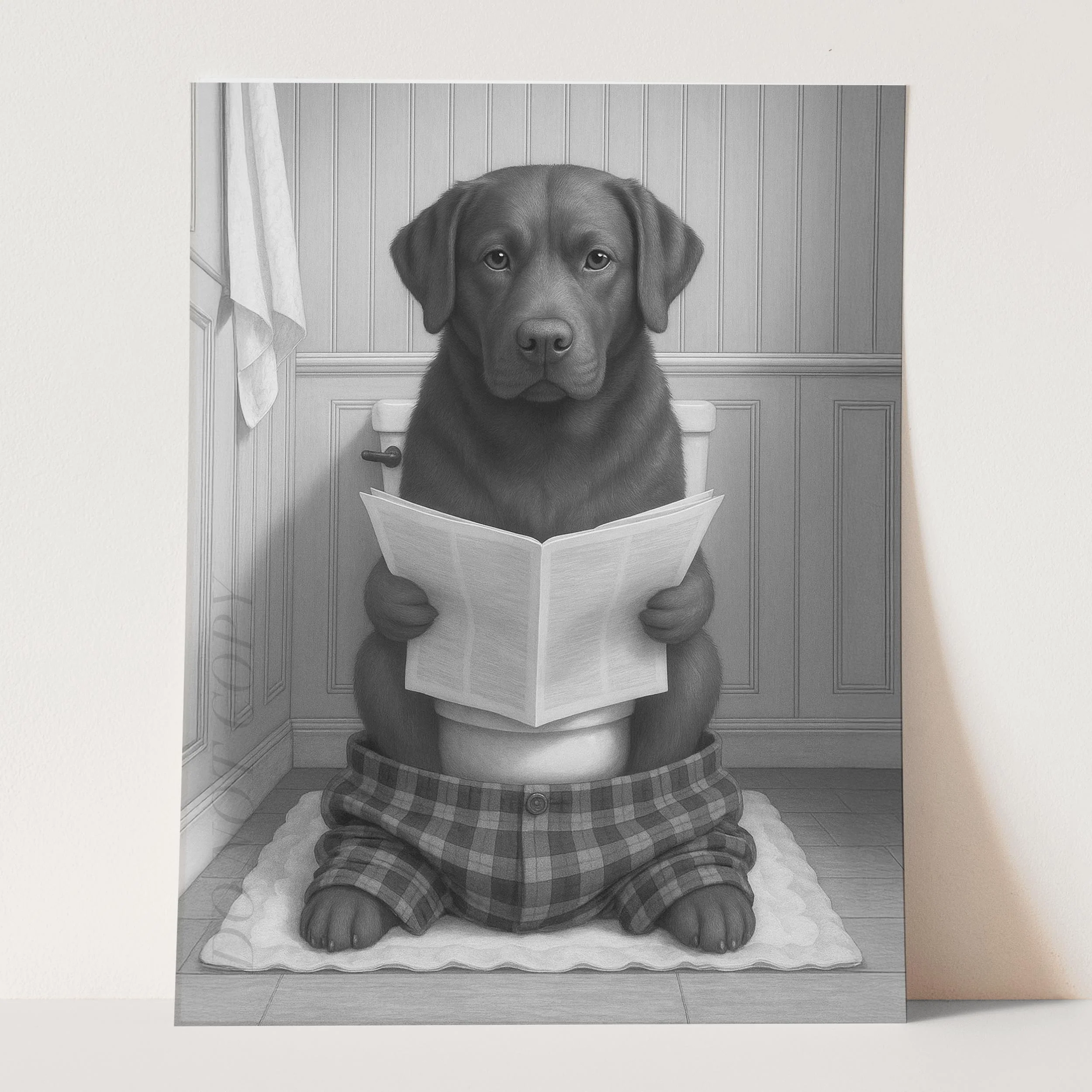 Chocolate Labrador Dog Reading The Newspaper On The Toilet - Image 3