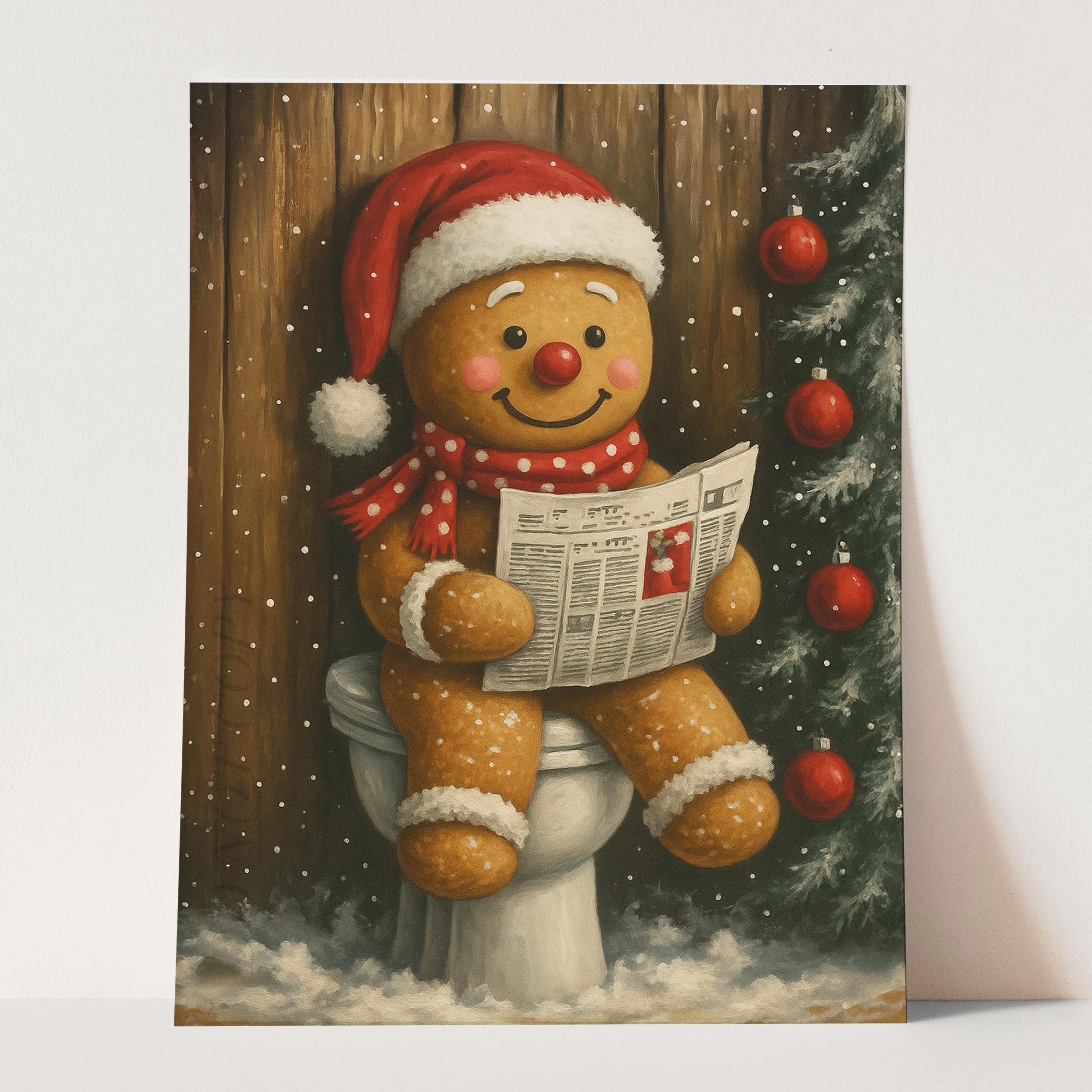 Christmas Gingerbread Man Reading The Newspaper On The Toilet - Image 3