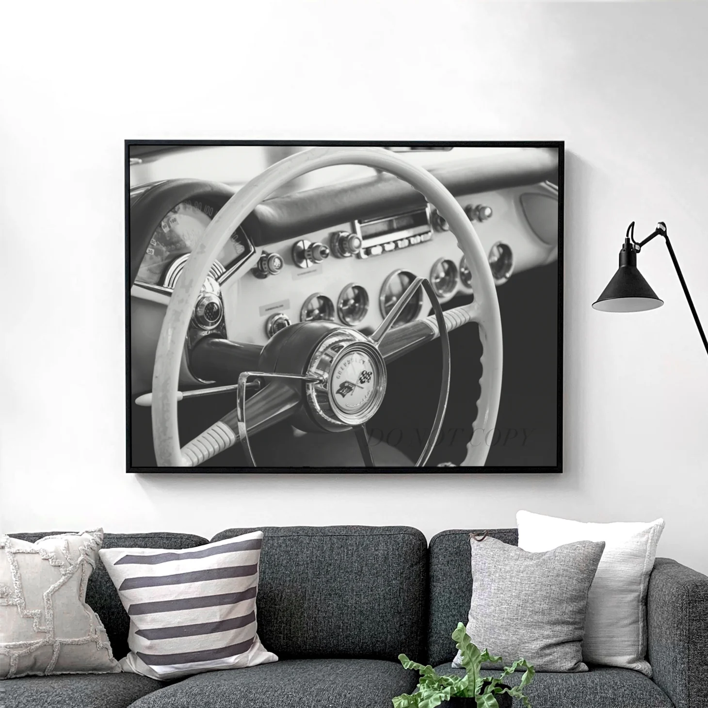 Classic Chevrolet Corvette Interior Dashboard in Black & White - Image 2