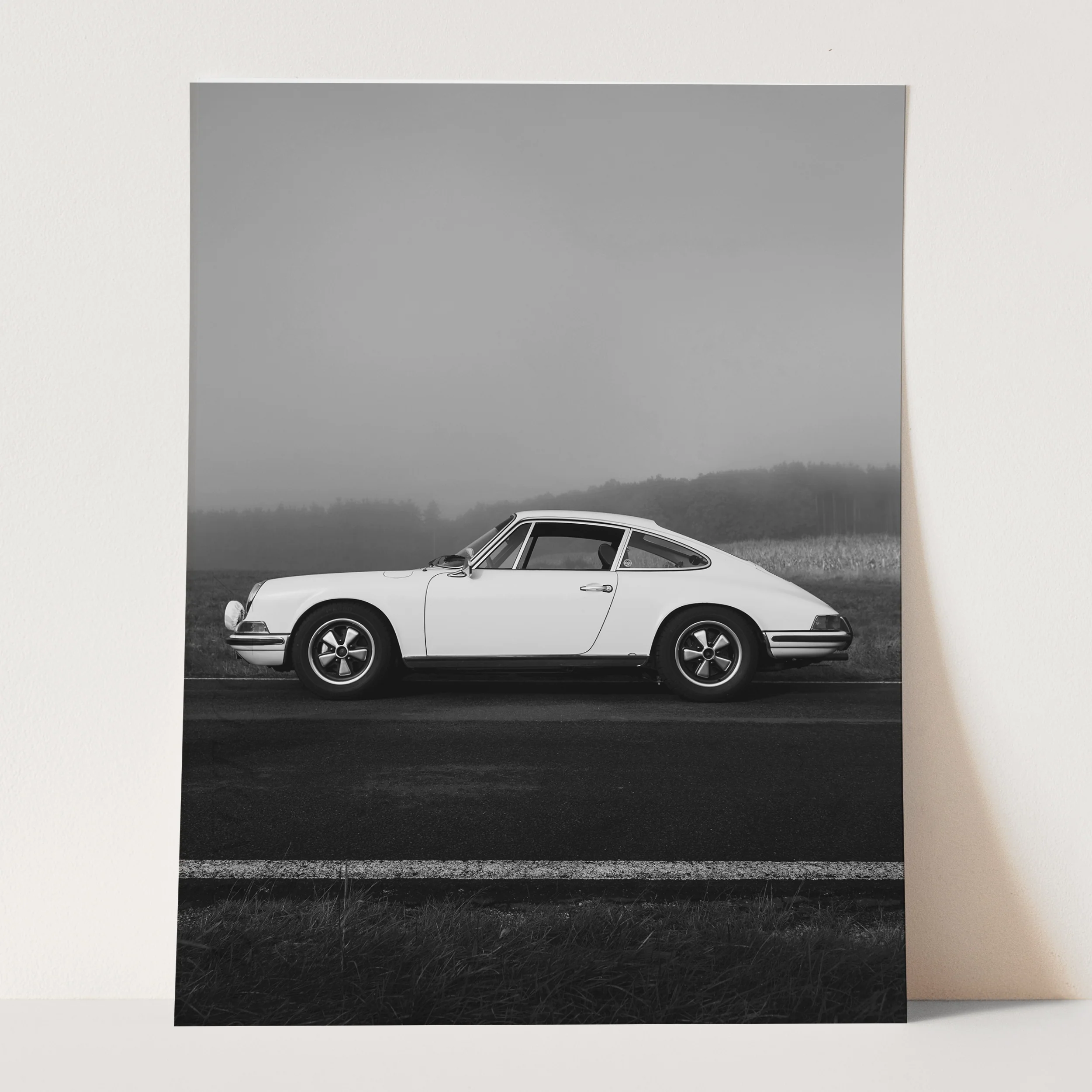 Classic Porsche 911 Side View in Black & White - Image 3