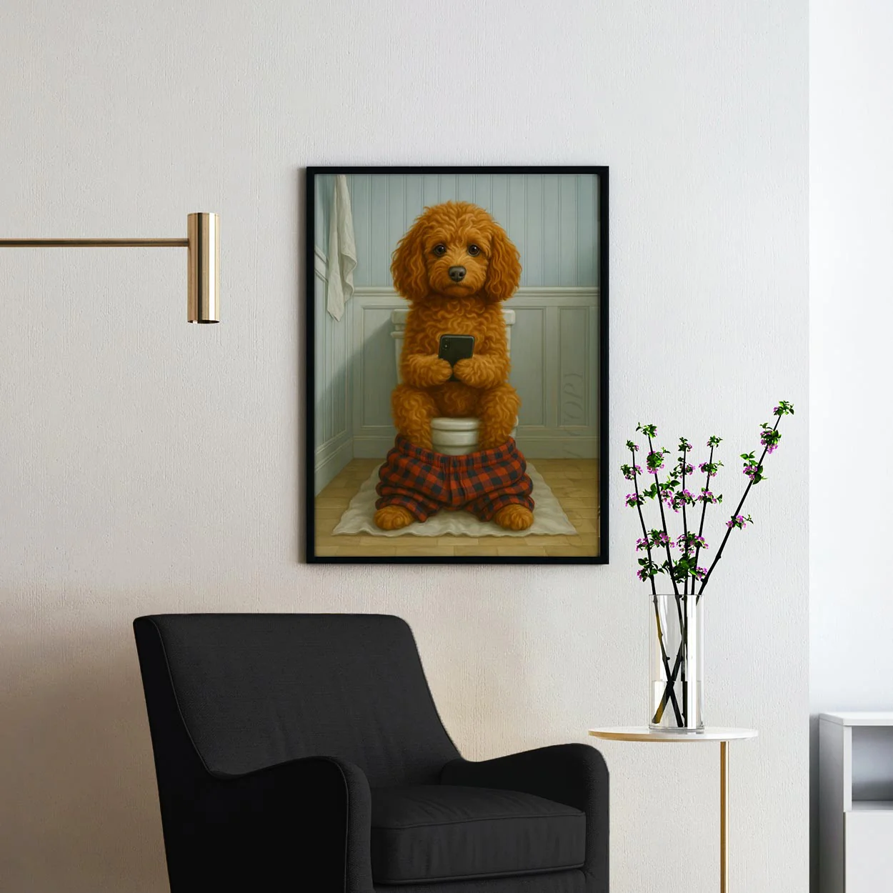 Cockapoo Dog On The Phone On The Toilet - Image 2