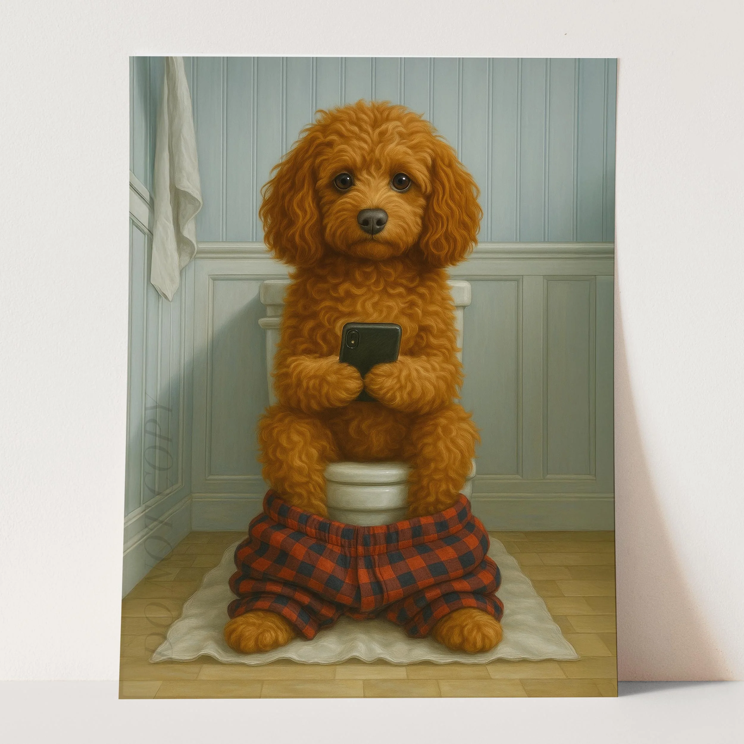 Cockapoo Dog On The Phone On The Toilet - Image 3