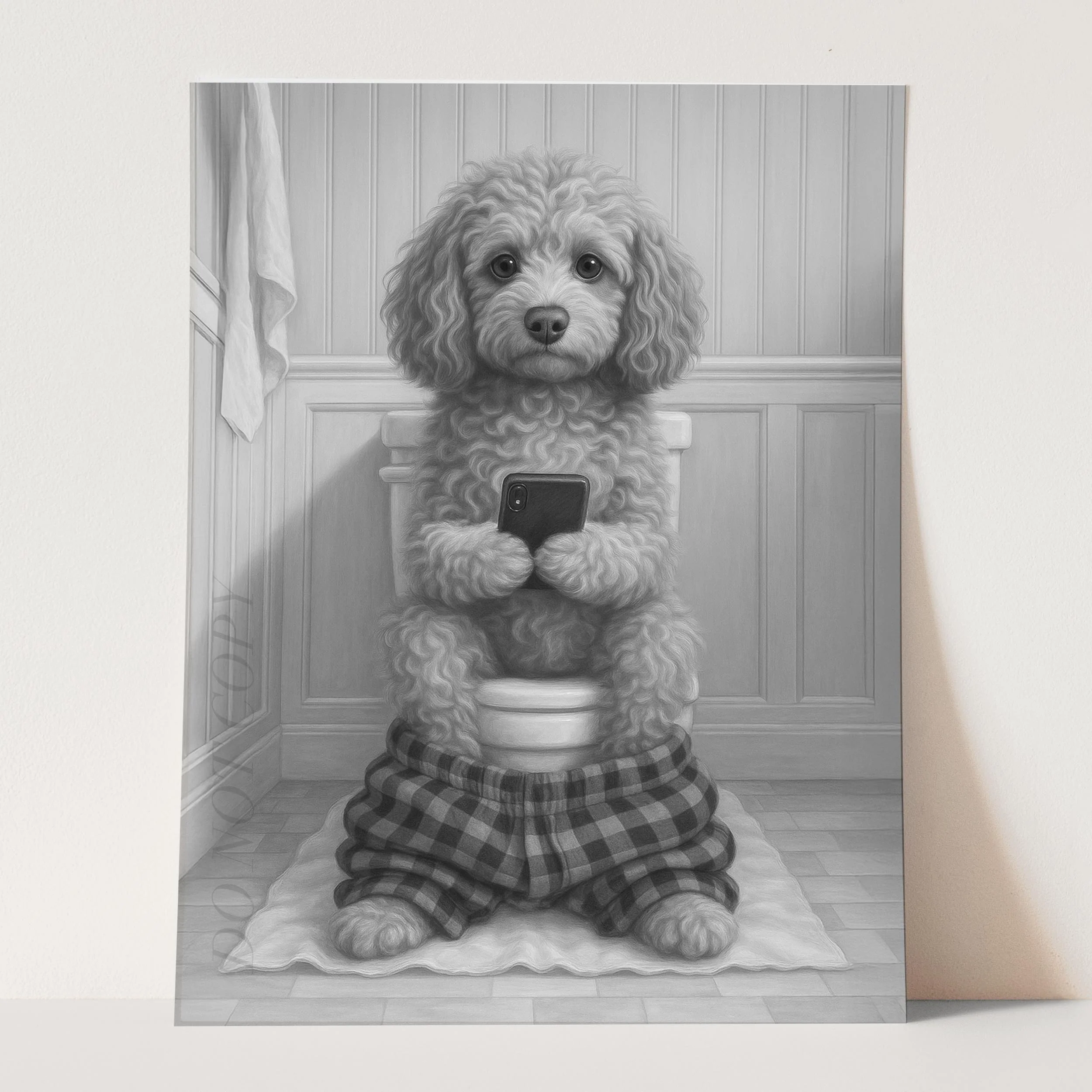 Cockapoo Dog On The Phone On The Toilet - Image 3