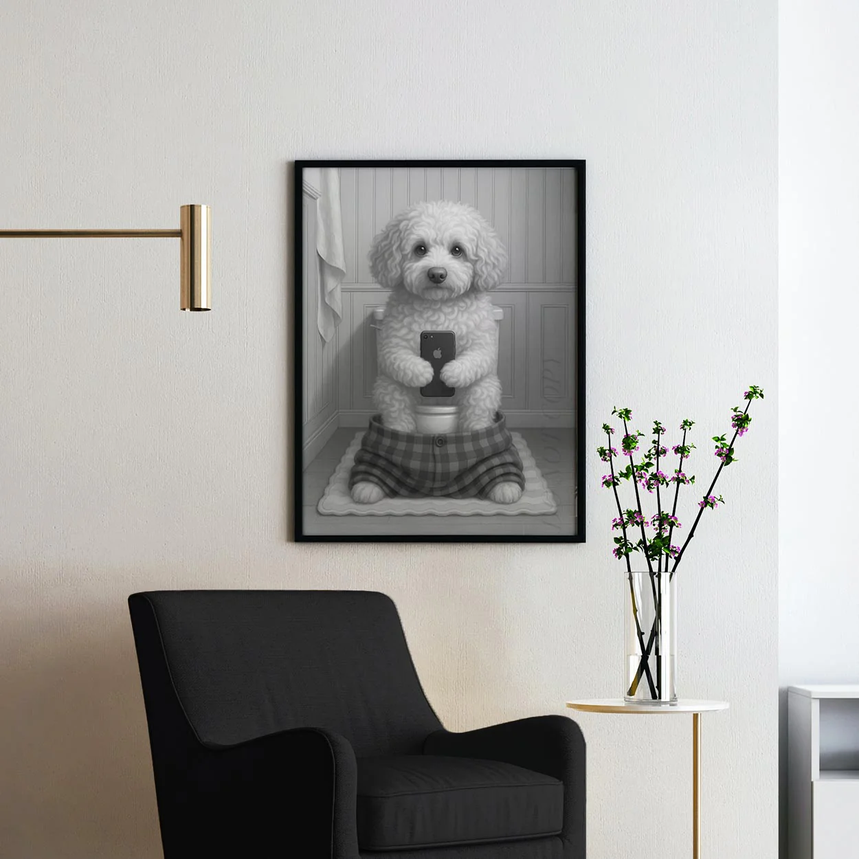 Cockapoo Dog On The Phone On The Toilet - Image 2