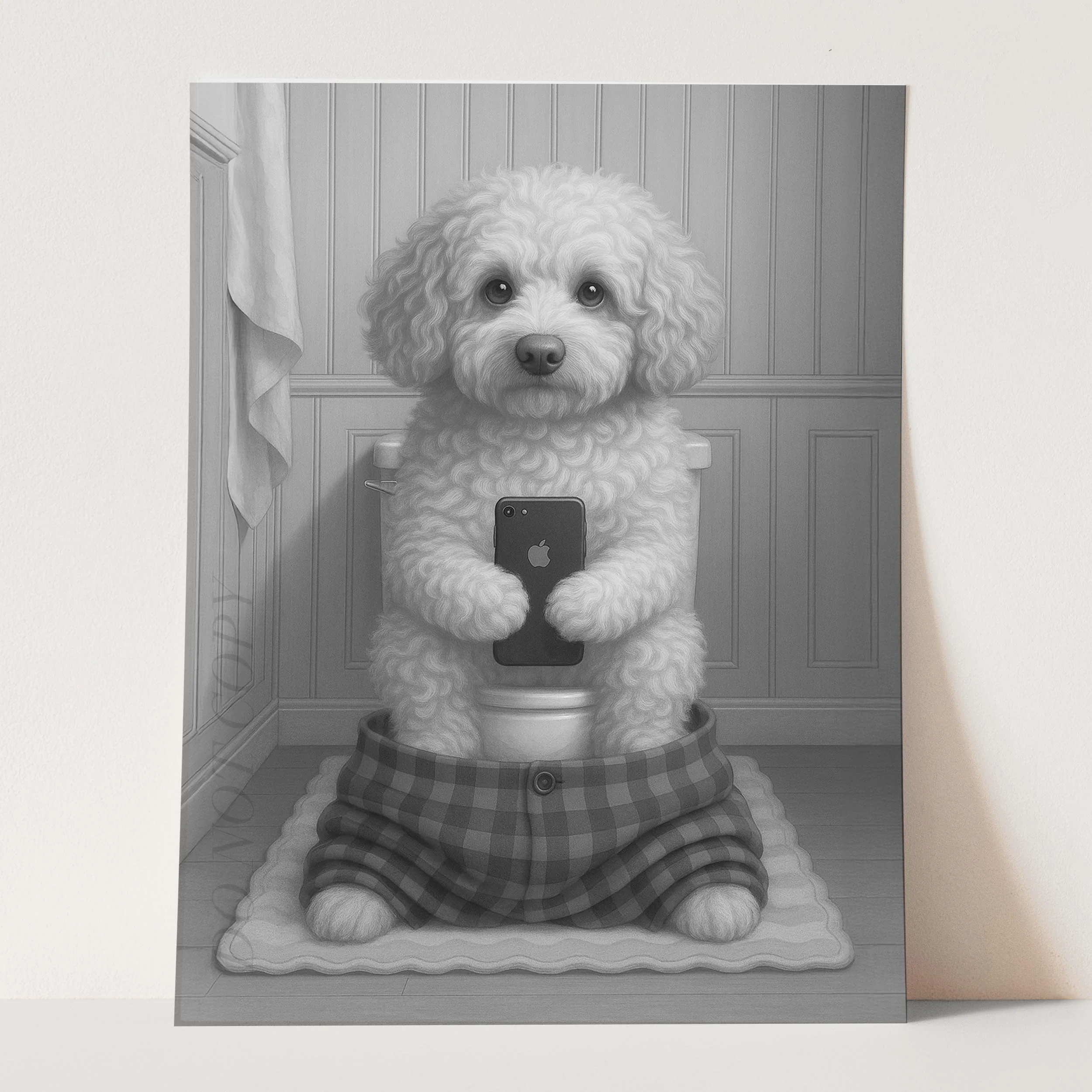 Cockapoo Dog On The Phone On The Toilet - Image 3