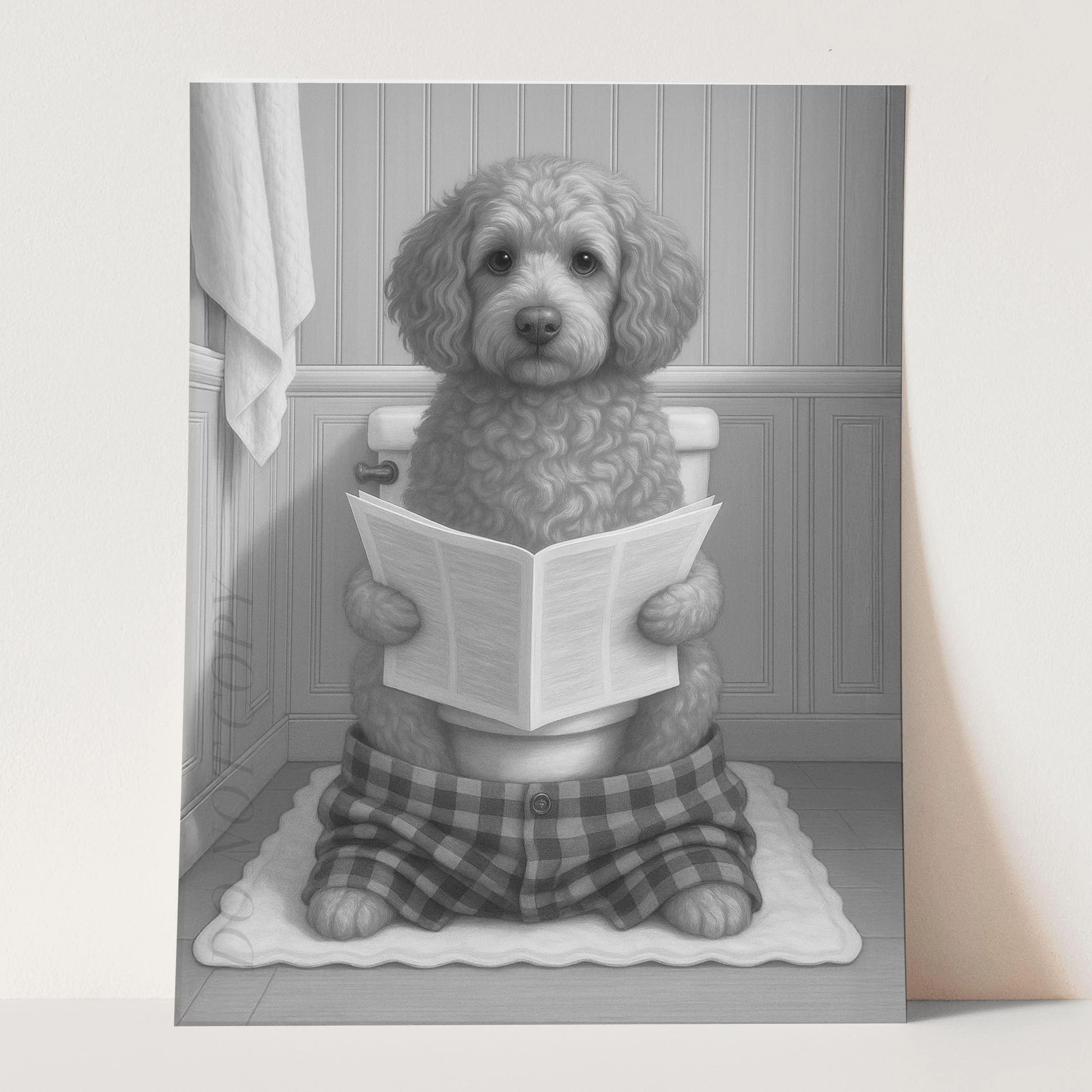 Cockapoo Dog Reading The Newspaper On The Toilet - Image 3