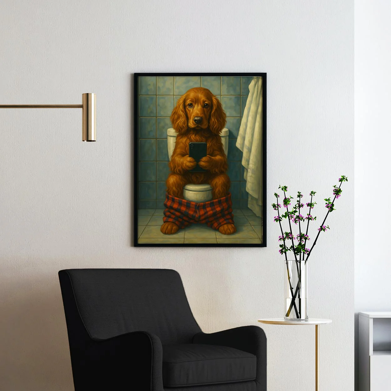 Cocker Spaniel Dog On The Phone On The Toilet - Image 2