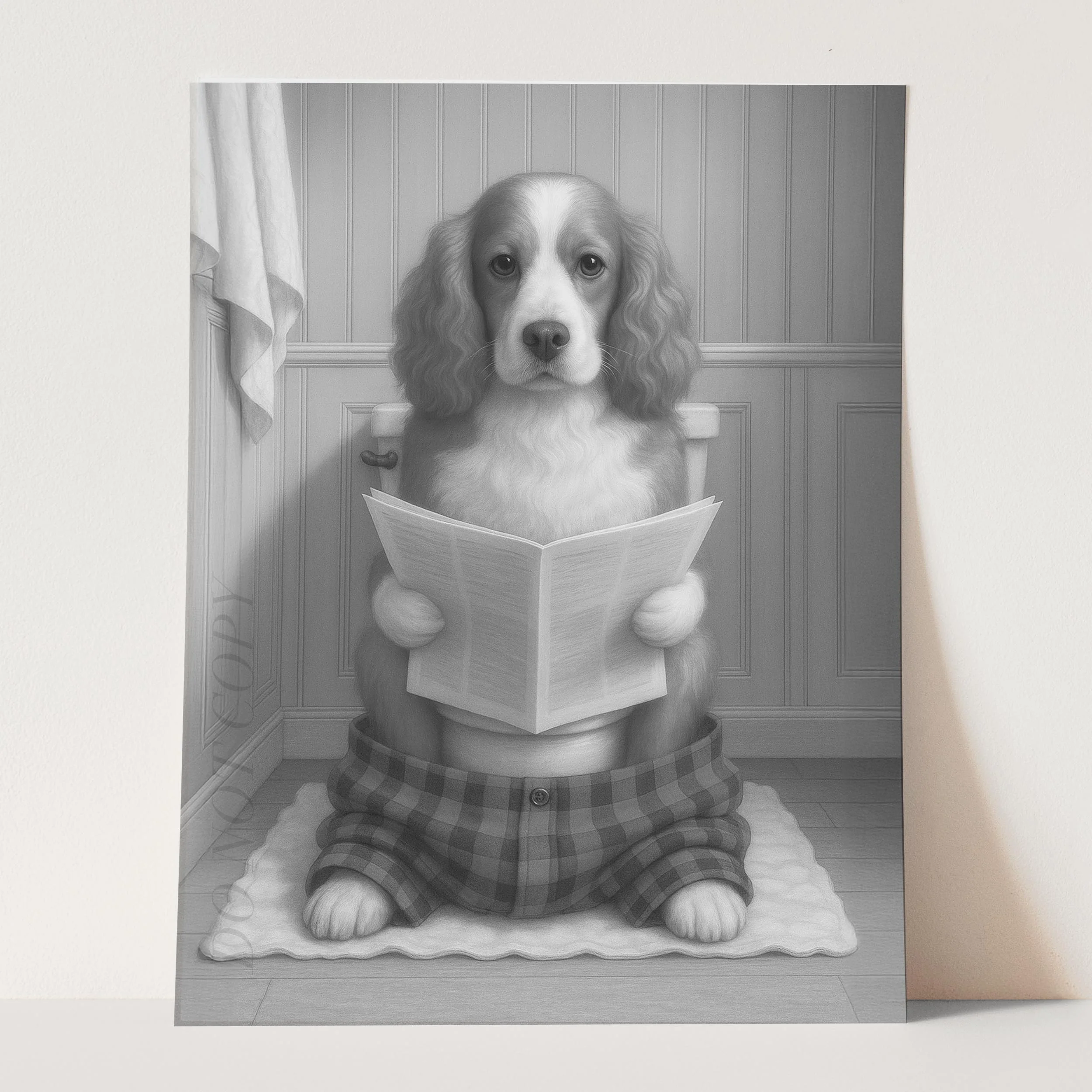 Cocker Spaniel Dog Reading The Newspaper On The Toilet - Image 3