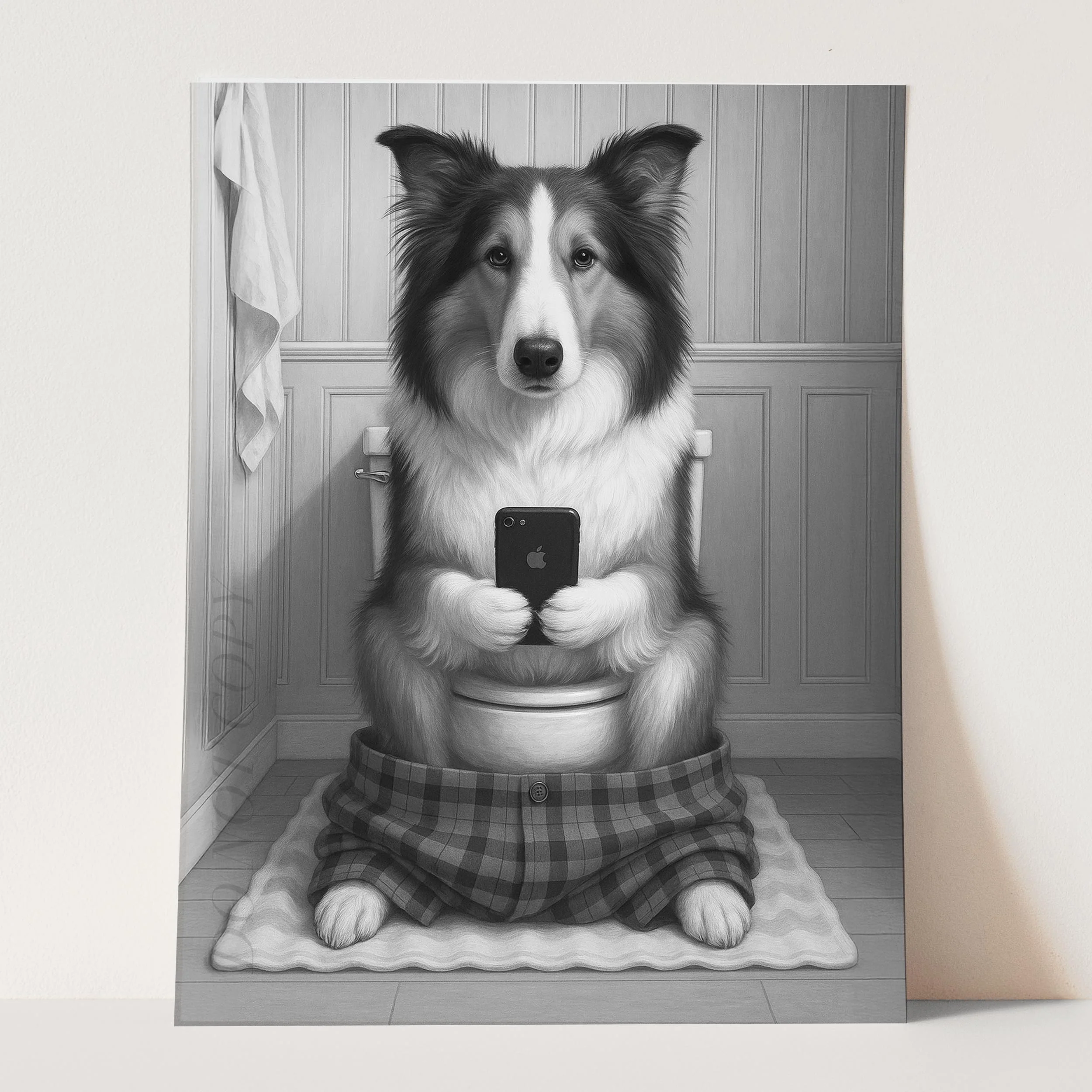 Collie Dog On The Phone On The Toilet - Image 3