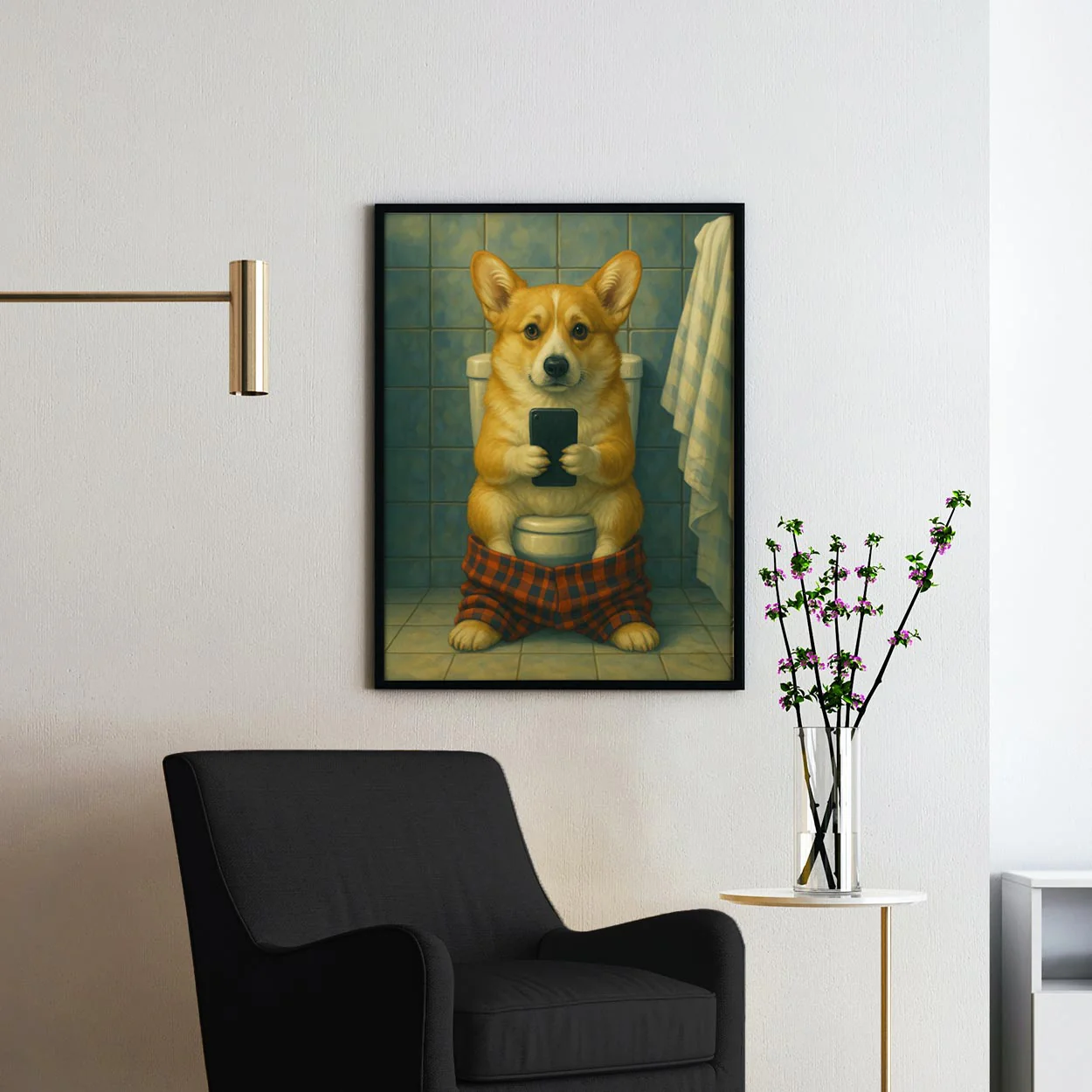 Corgi Dog On The Phone On The Toilet - Image 2