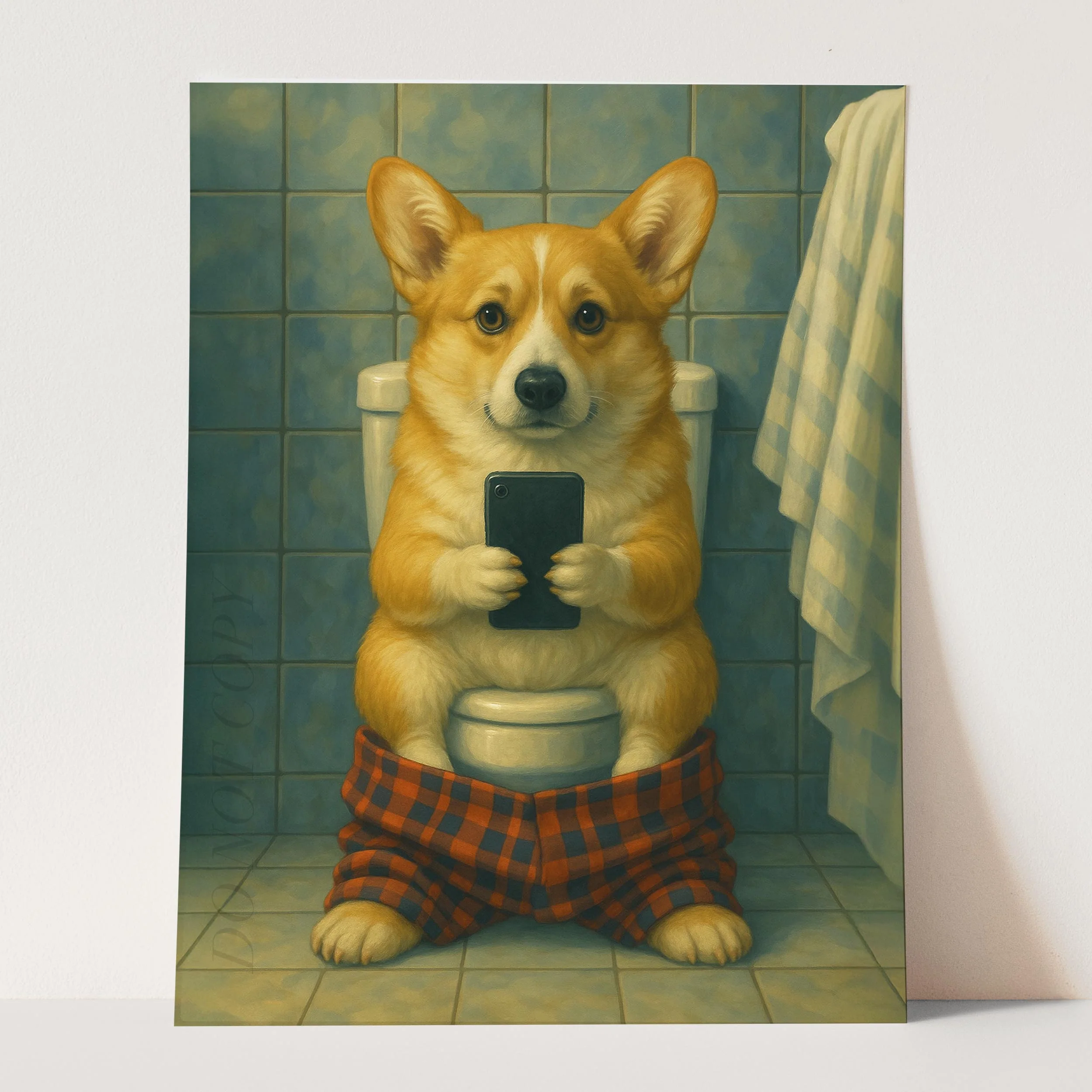 Corgi Dog On The Phone On The Toilet - Image 3
