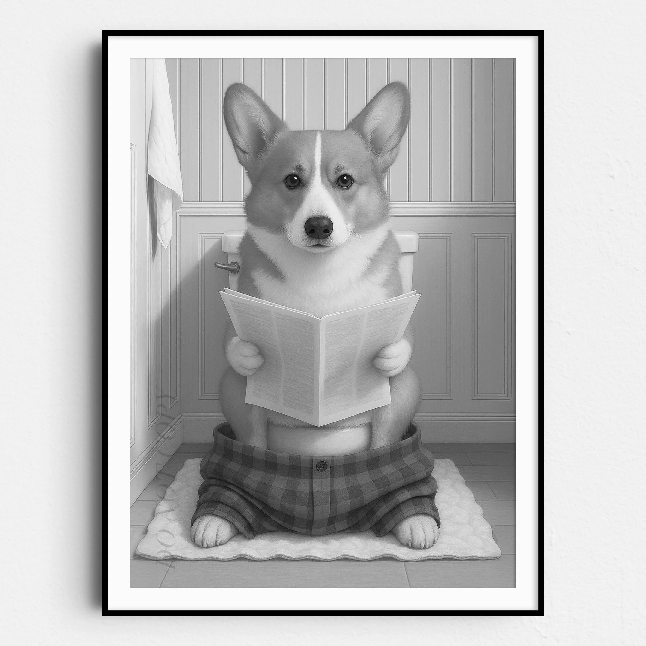 Corgi Dog Reading The Newspaper On The Toilet