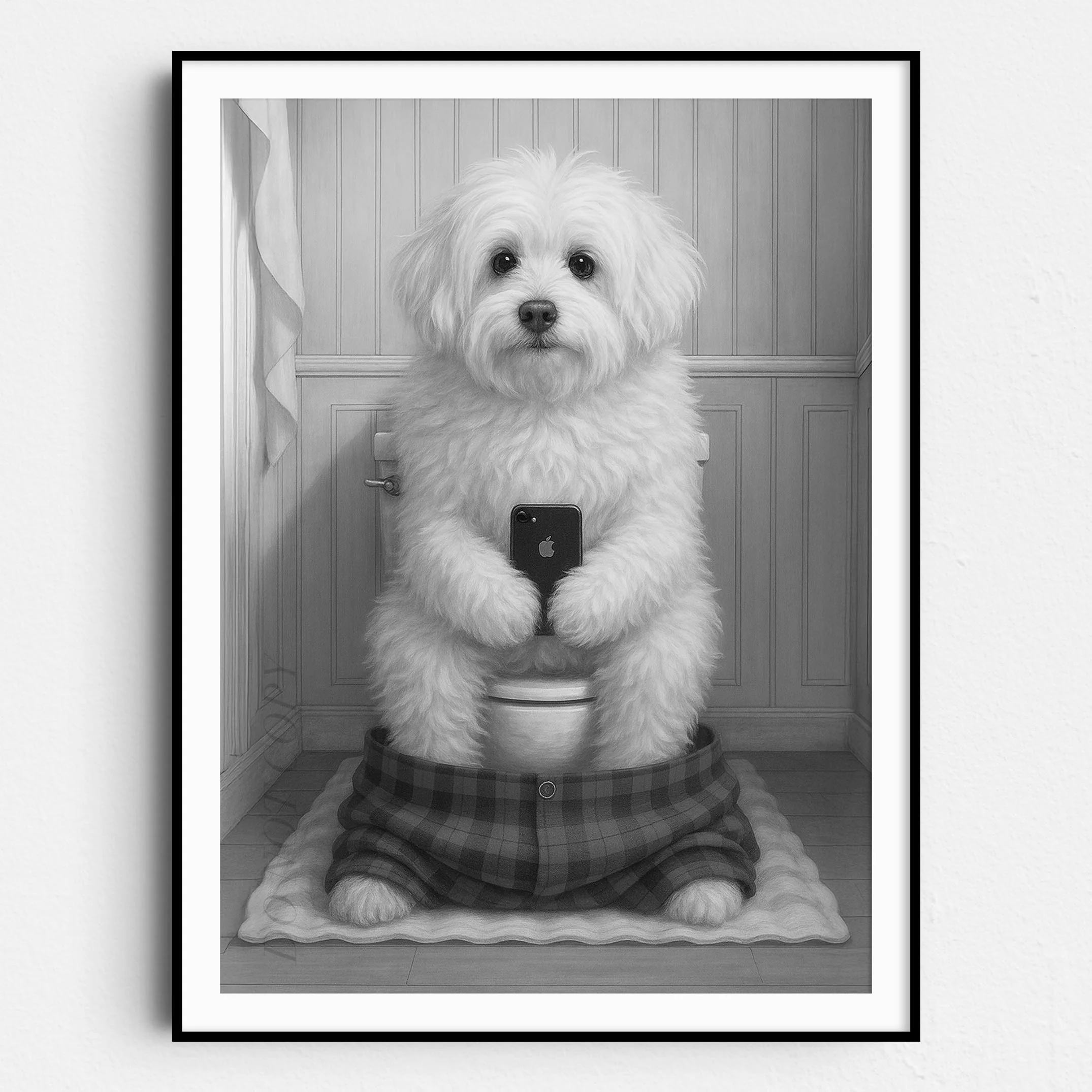 Coton de Tulear Dog On The Phone On The Toilet