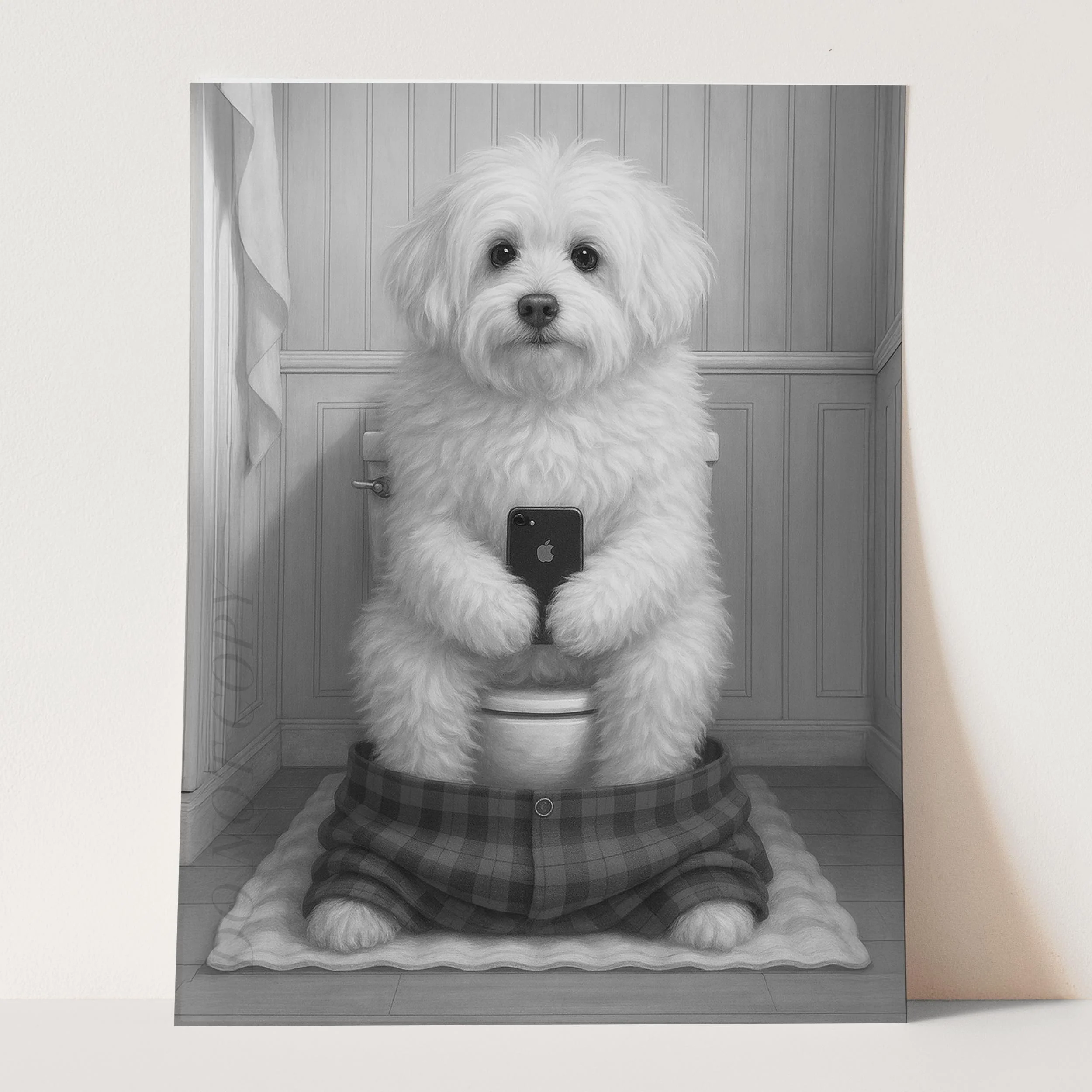 Coton de Tulear Dog On The Phone On The Toilet - Image 3