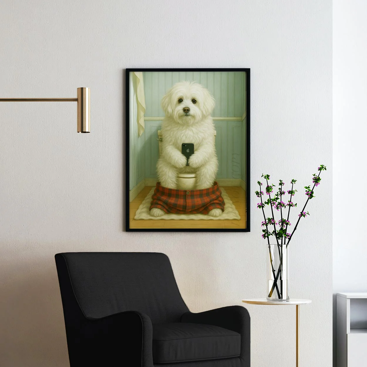 Coton de Tulear Dog On The Phone On The Toilet - Image 2