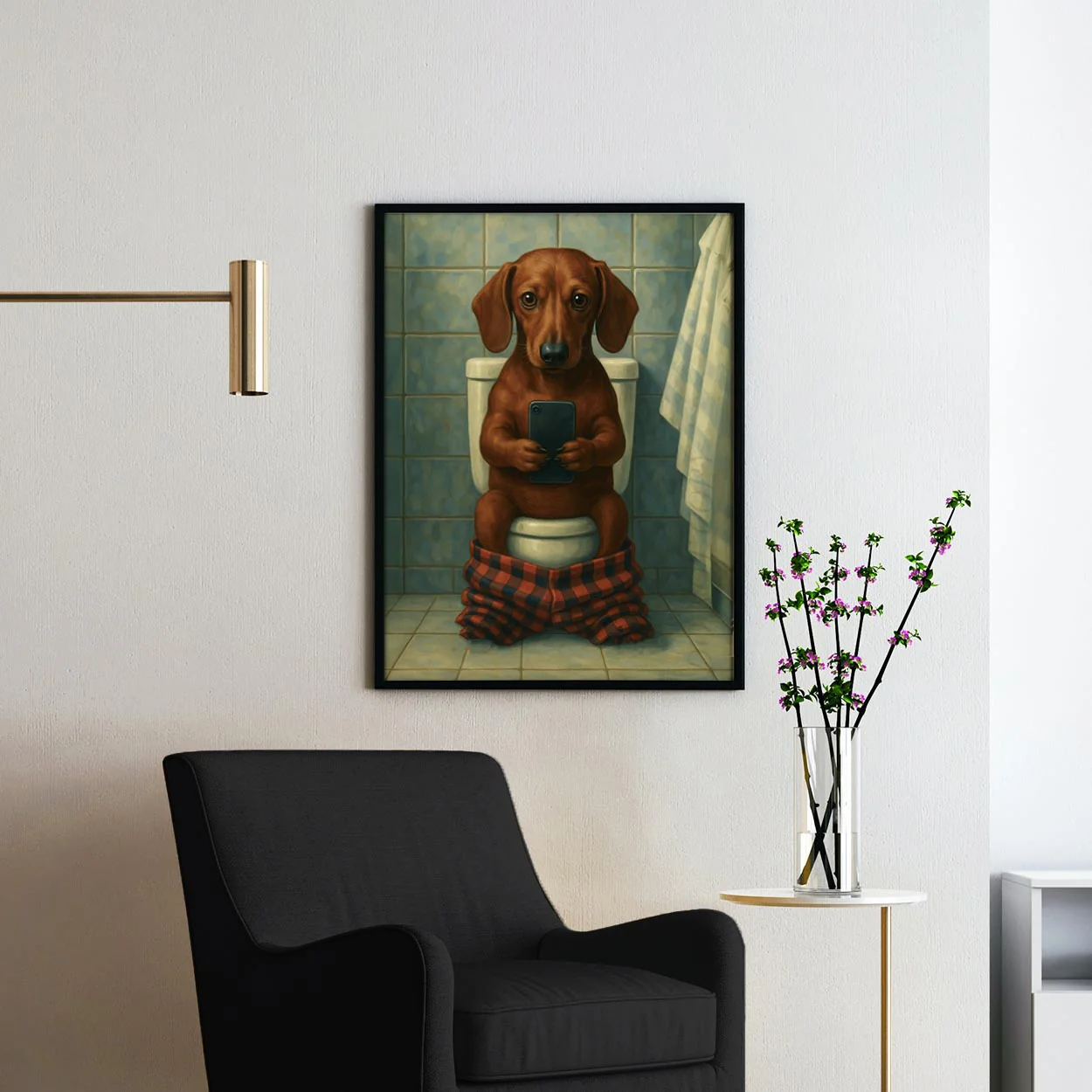 Dachshund Dog On The Phone On The Toilet - Image 2