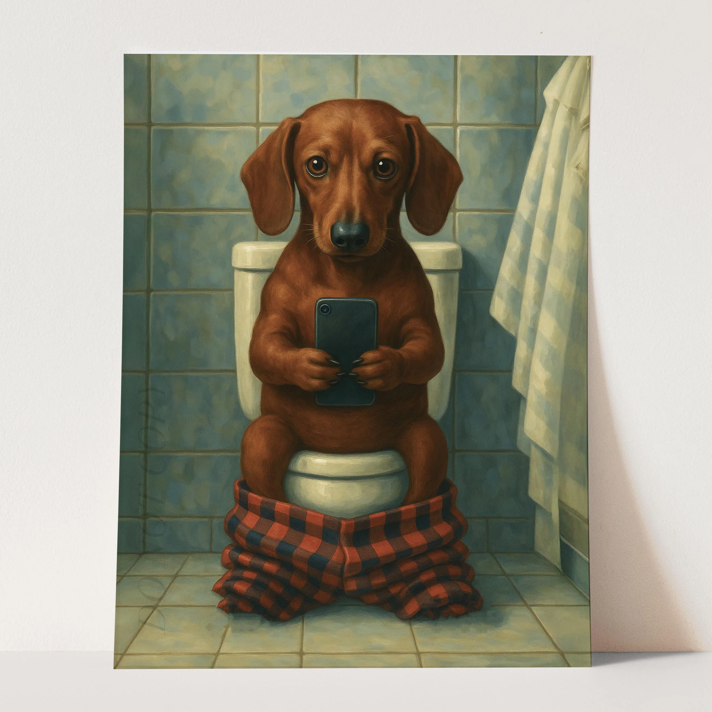 Dachshund Dog On The Phone On The Toilet - Image 3