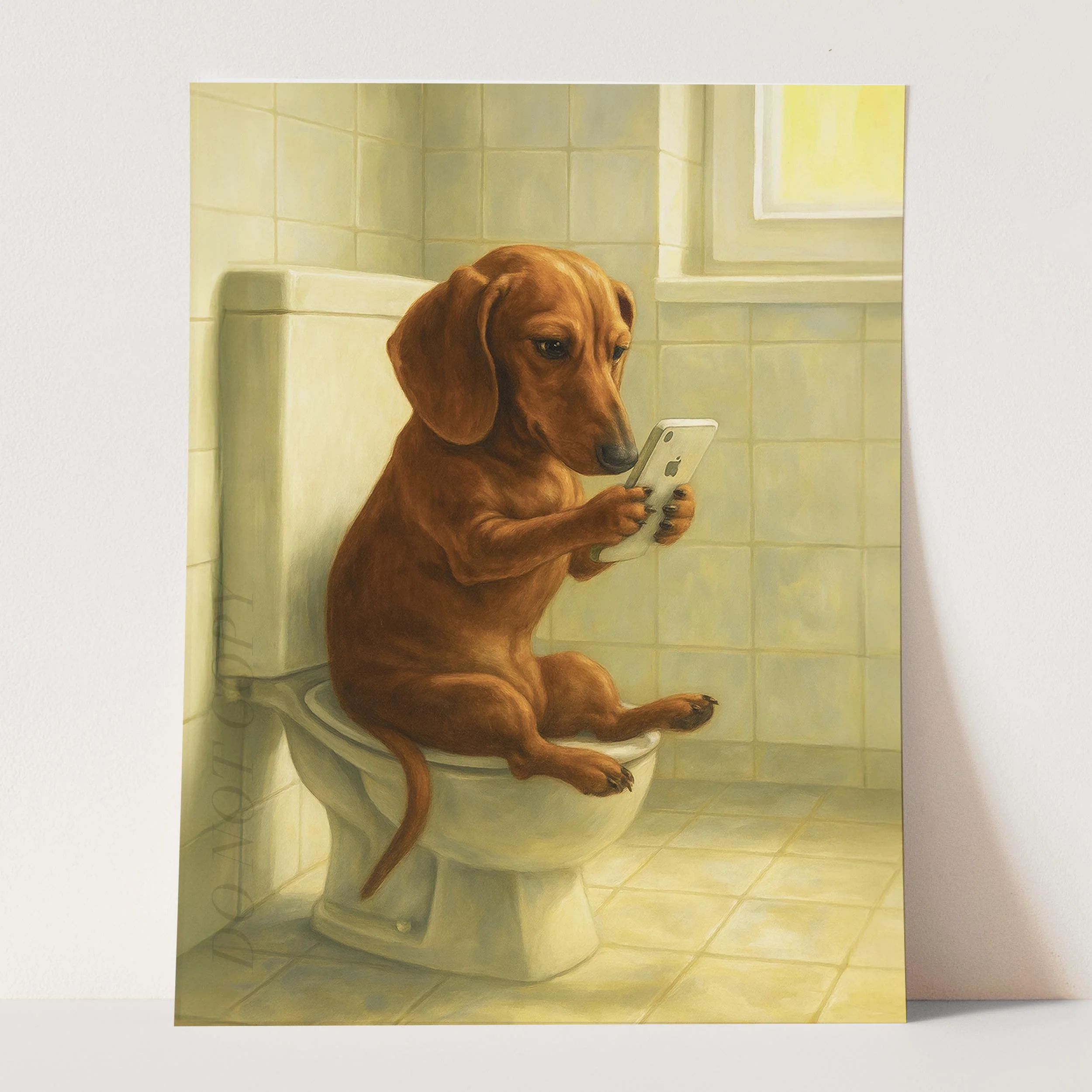 Dachshund Dog On The Phone On The Toilet - Image 3