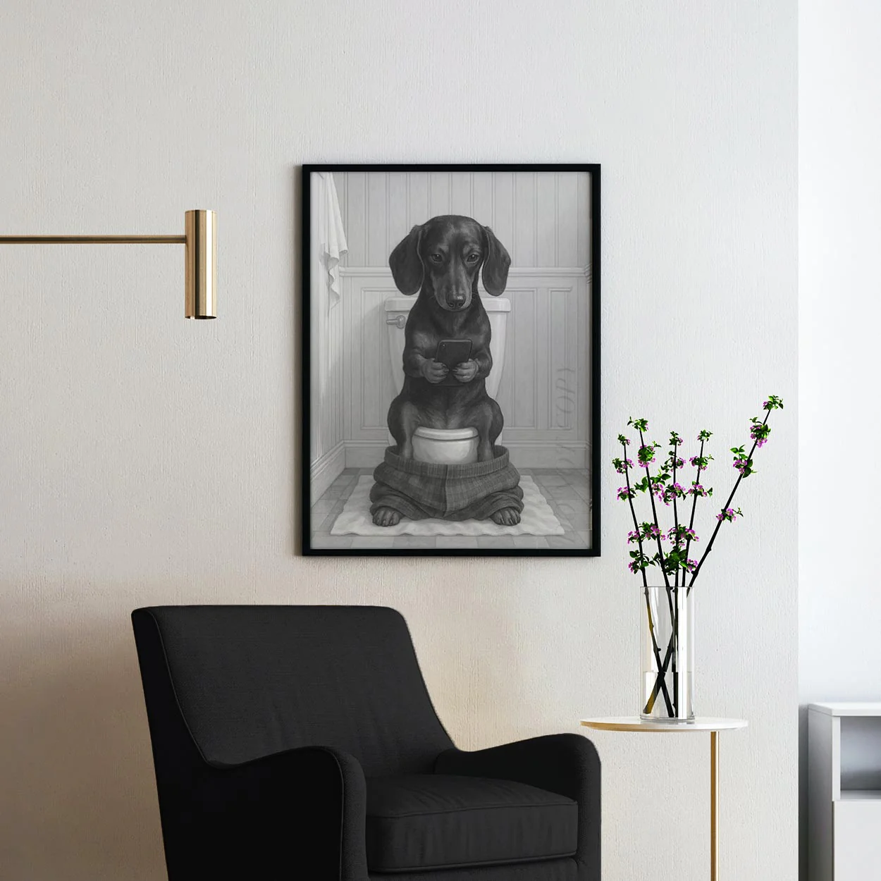 Dachshund Dog On The Phone On The Toilet - Image 2