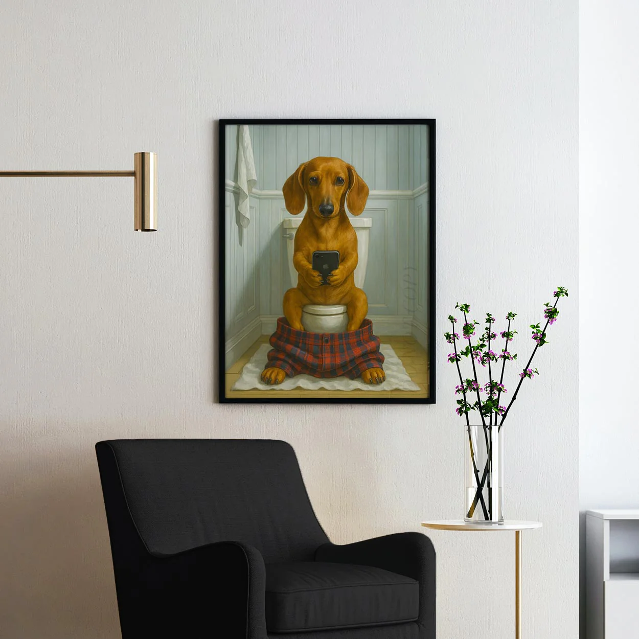 Dachshund Dog On The Phone On The Toilet - Image 2