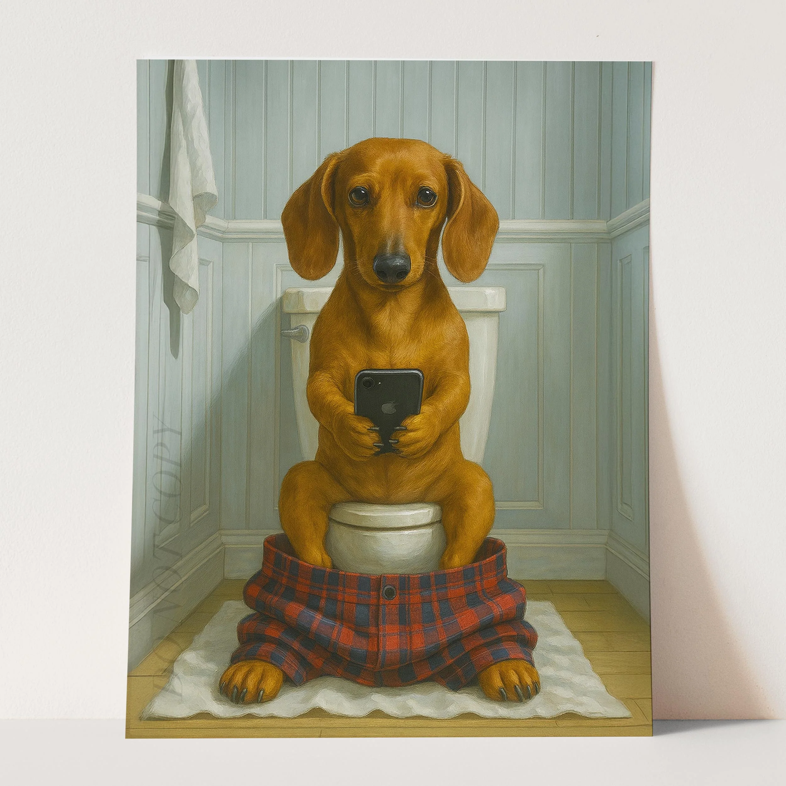 Dachshund Dog On The Phone On The Toilet - Image 3