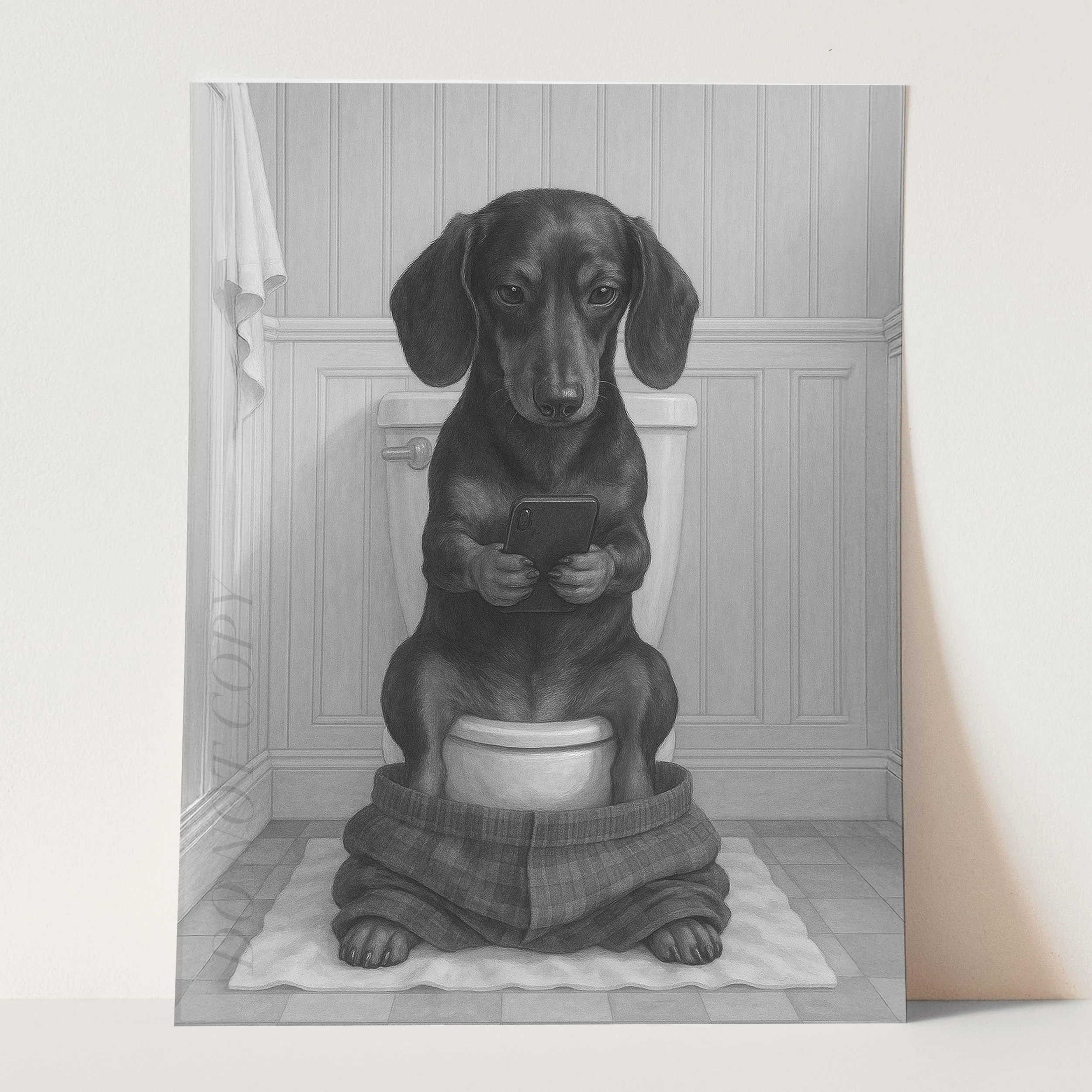 Dachshund Dog On The Phone On The Toilet - Image 3