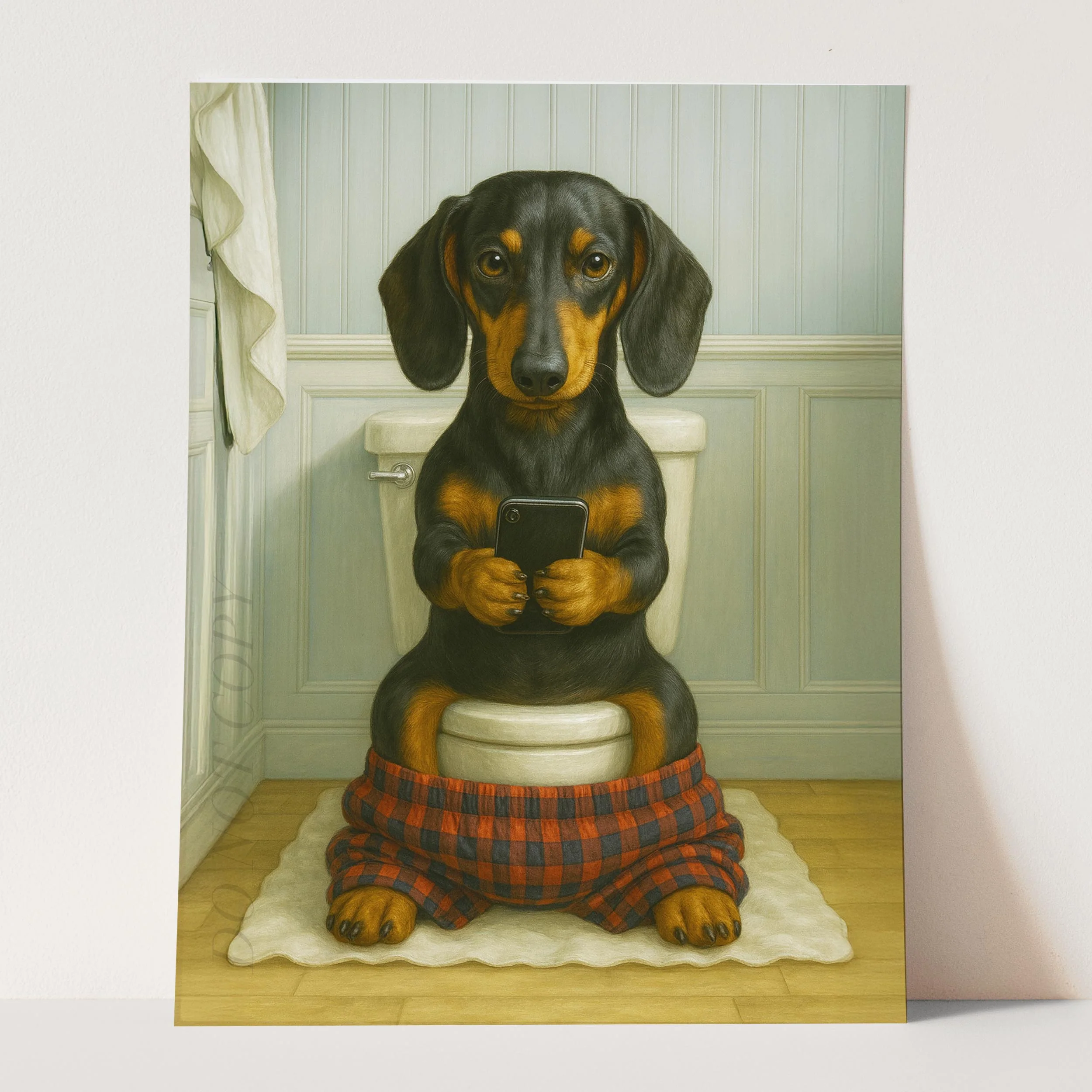 Dachshund Dog On The Phone On The Toilet - Image 3