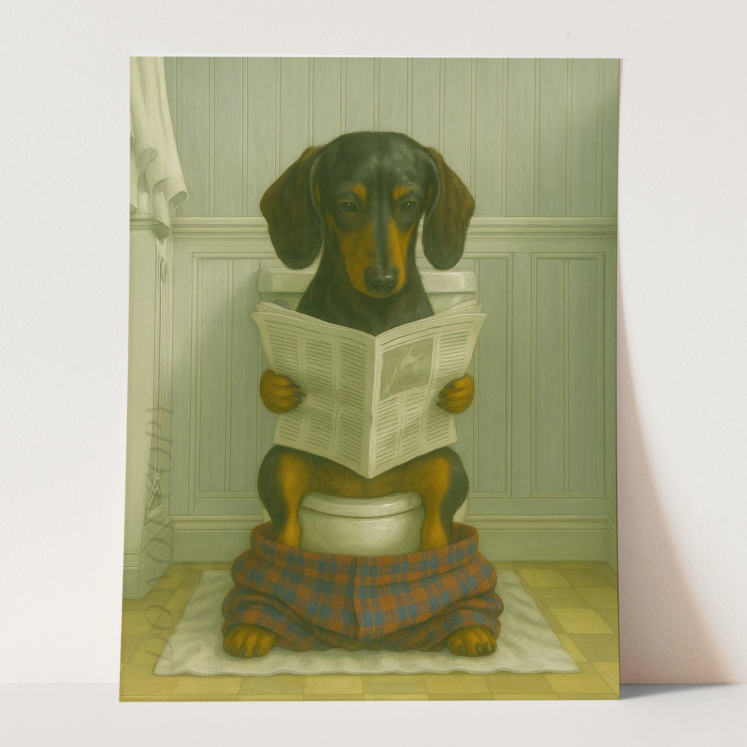 Dachshund Dog Reading The Newspaper On The Toilet - Image 3