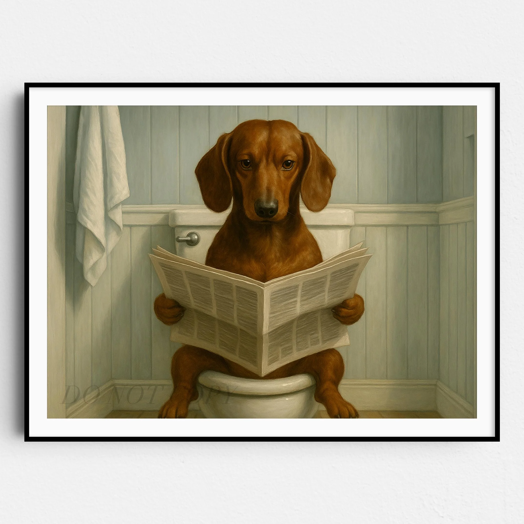 Dachshund Dog Reading The Newspaper On The Toilet