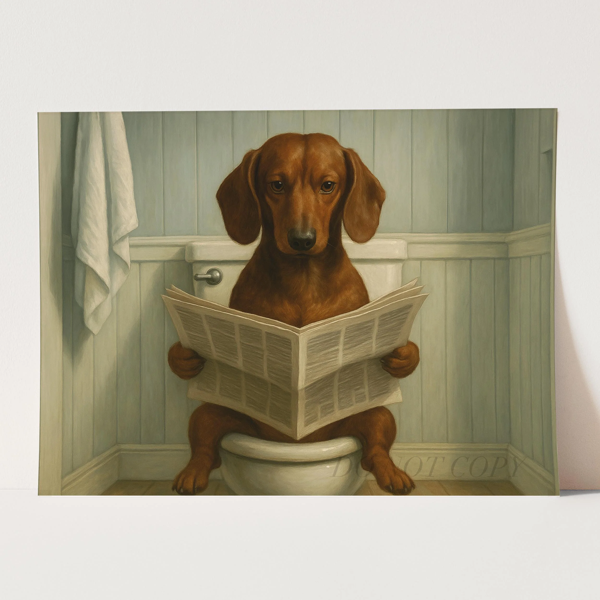 Dachshund Dog Reading The Newspaper On The Toilet - Image 3
