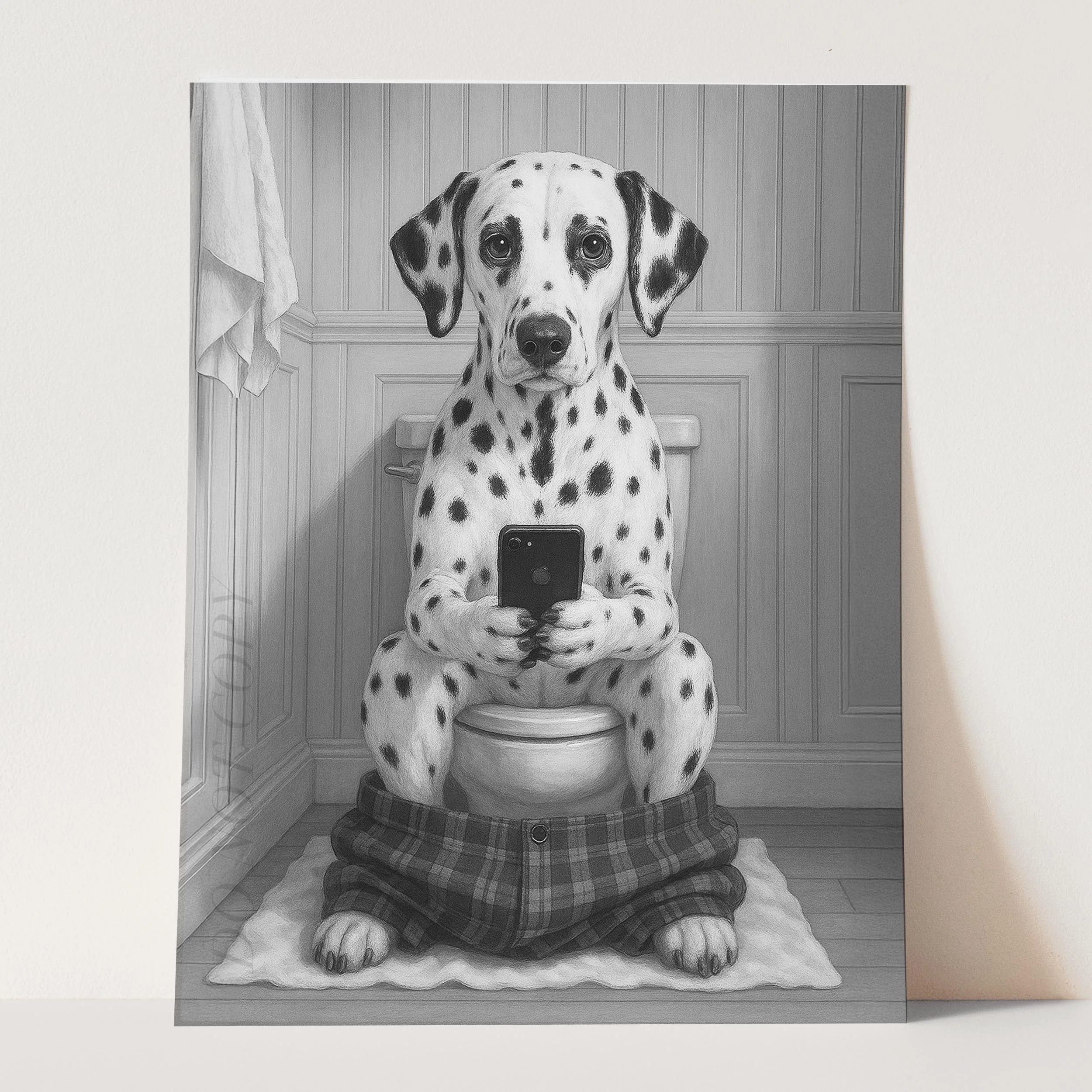 Dalmatian Dog On The Phone On The Toilet - Image 3