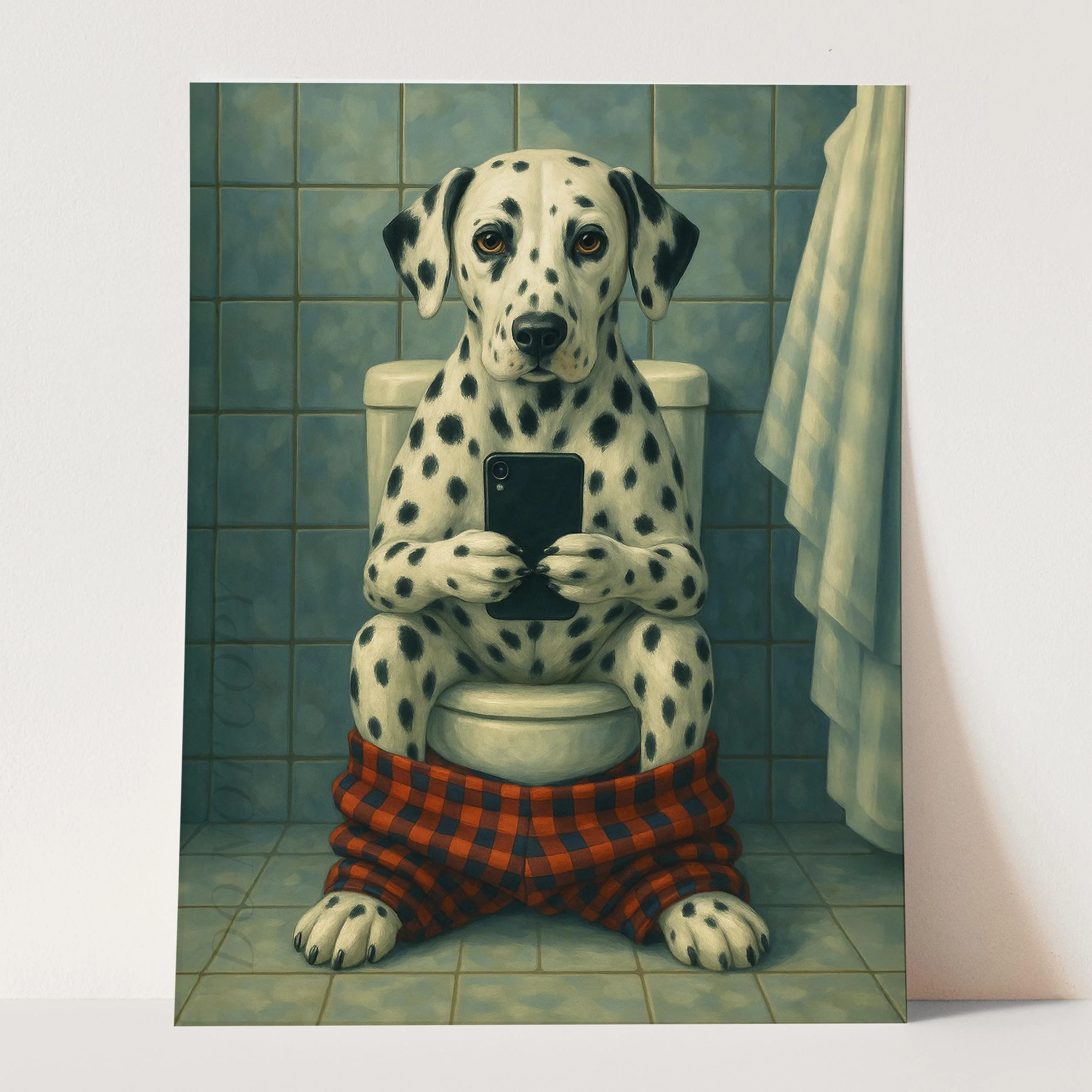 Dalmatian Dog On The Phone On The Toilet - Image 3