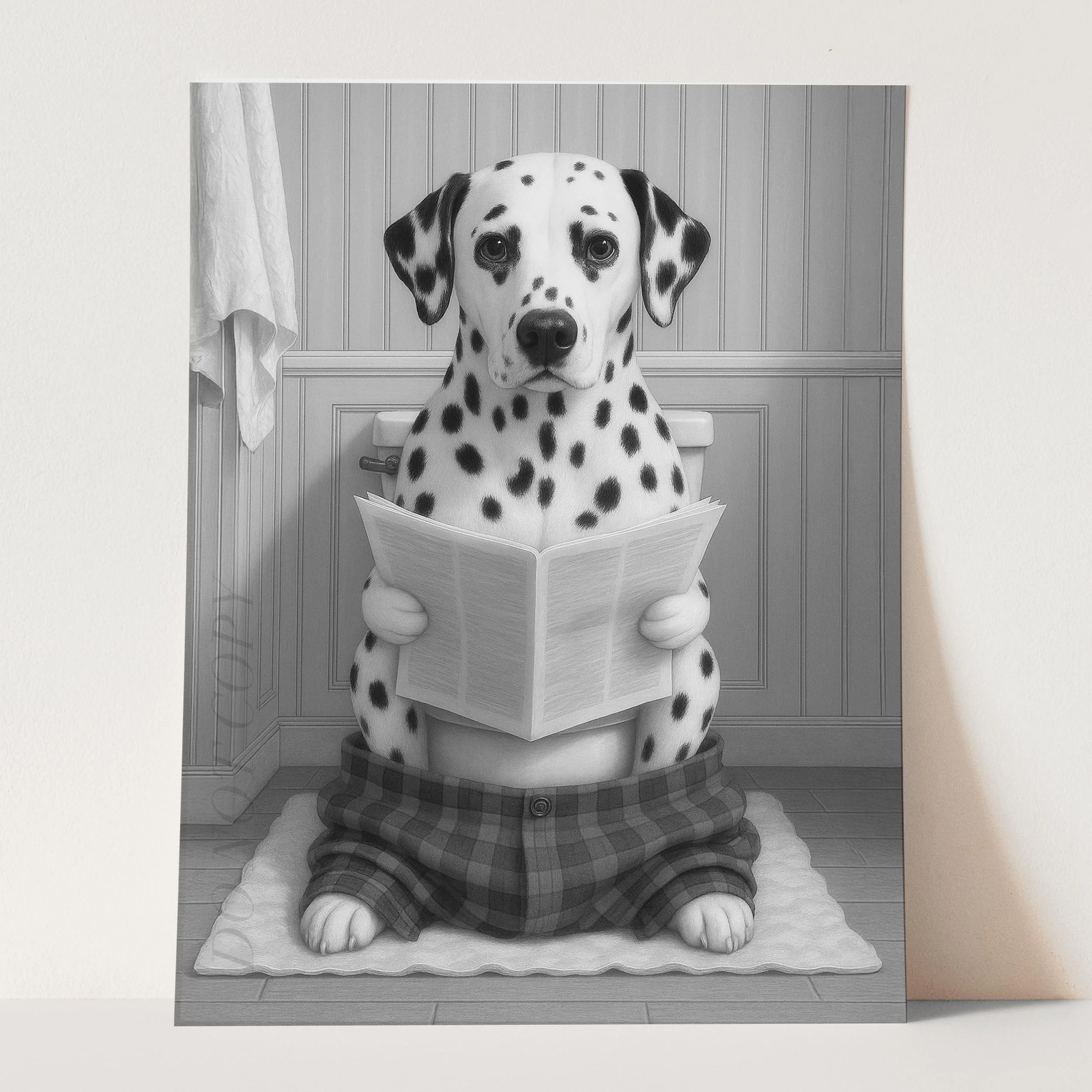 Dalmatian Dog Reading The Newspaper On The Toilet - Image 3