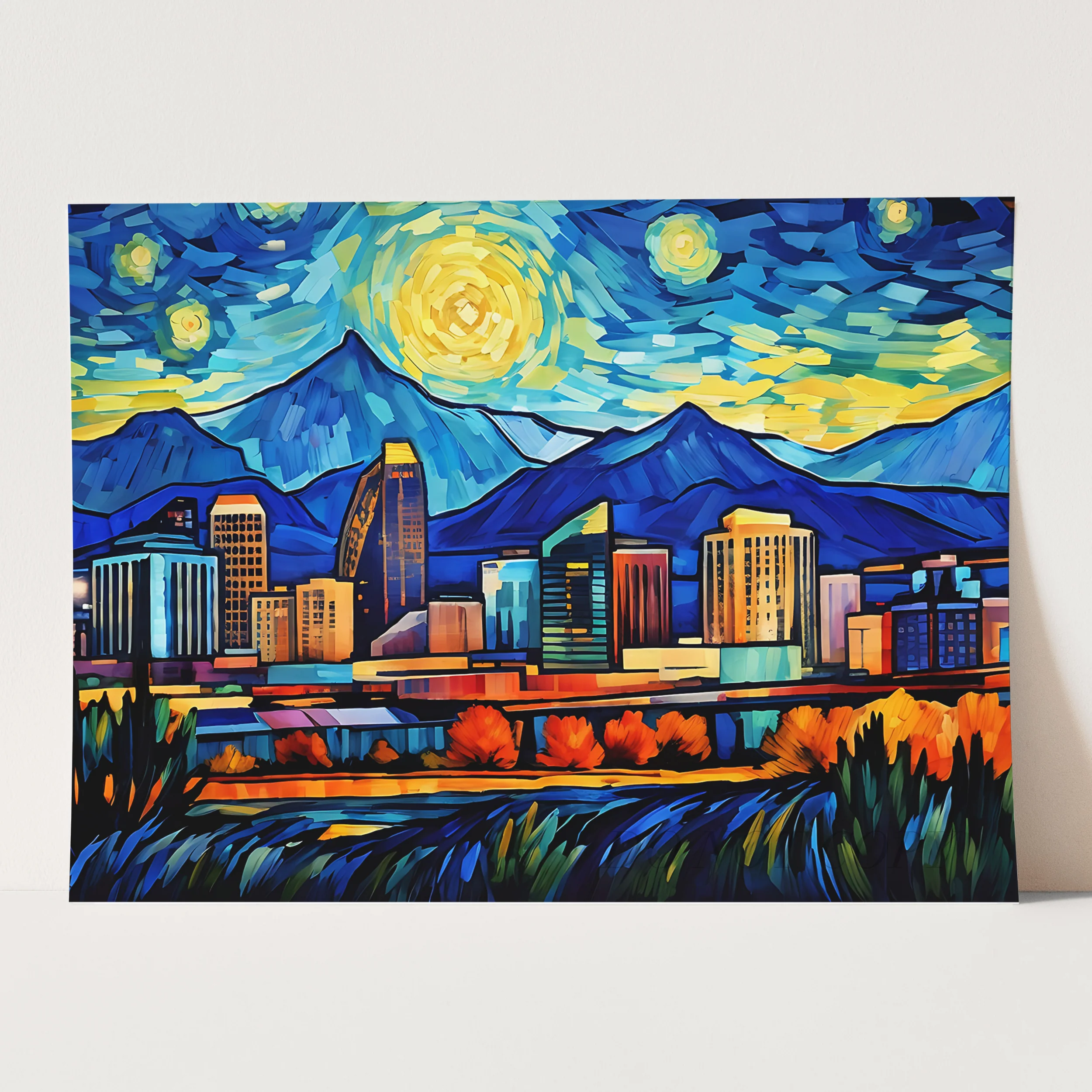Denver Colorado Skyline Van Gogh Starry Night - Image 3