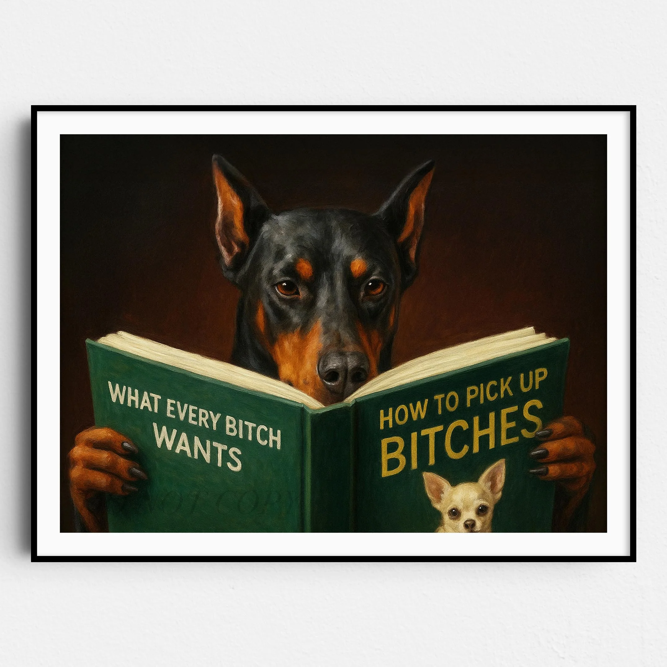 Doberman Dog Reading Dating Book