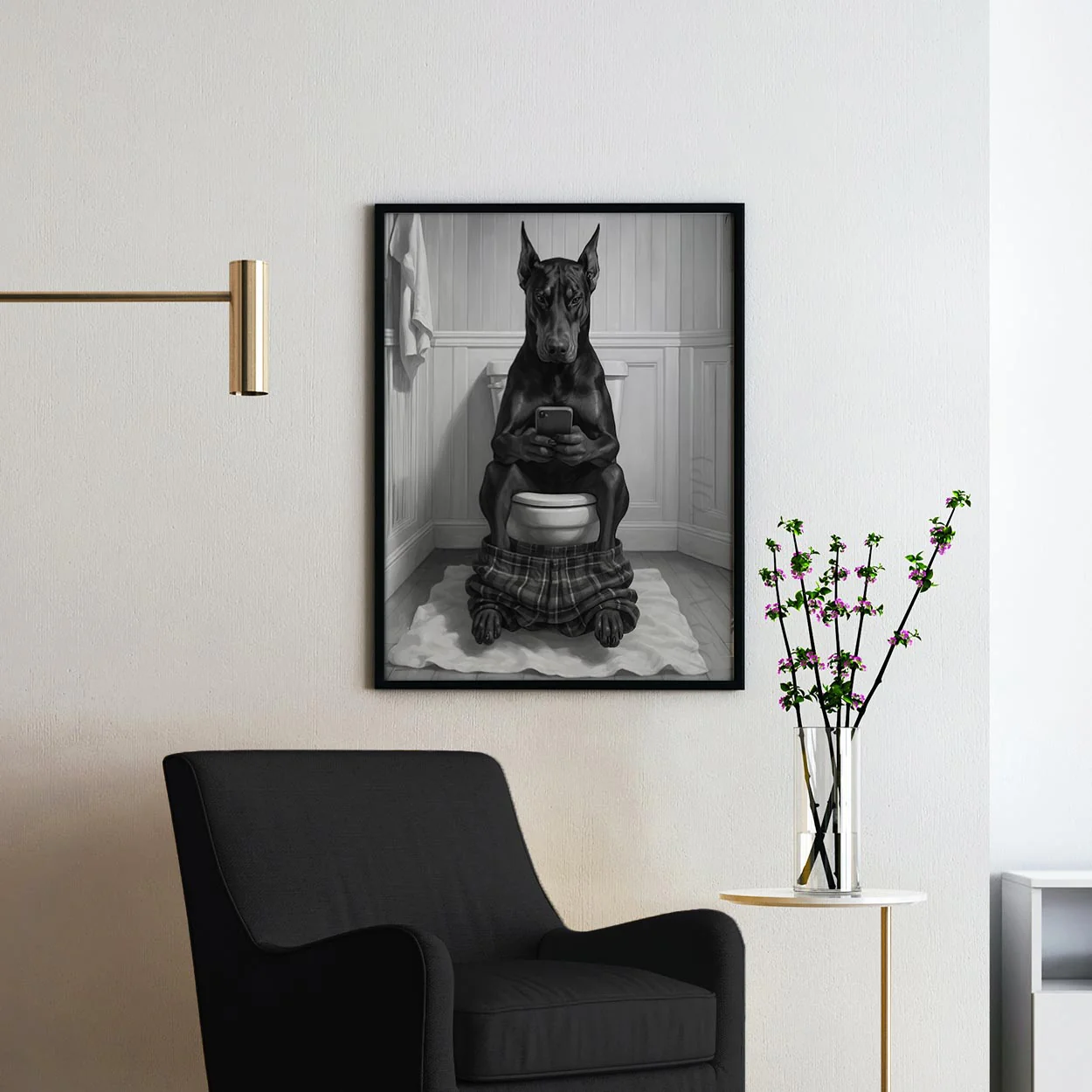 Dobermann Dog On The Phone On The Toilet - Image 2