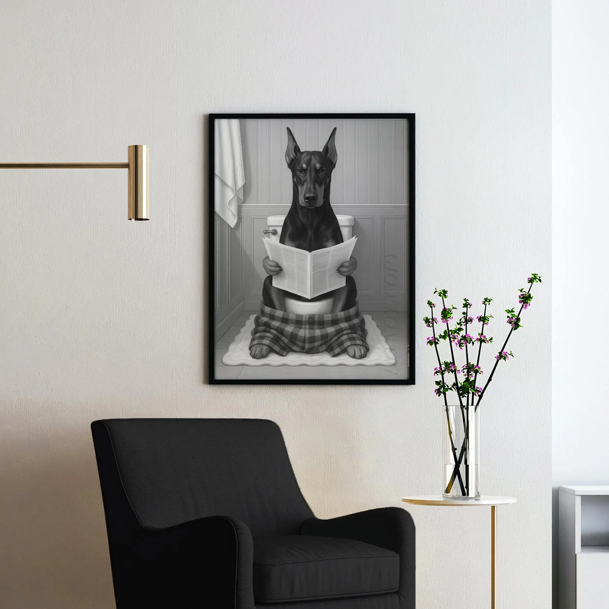 Dobermann Dog Reading The Newspaper On The Toilet - Image 2