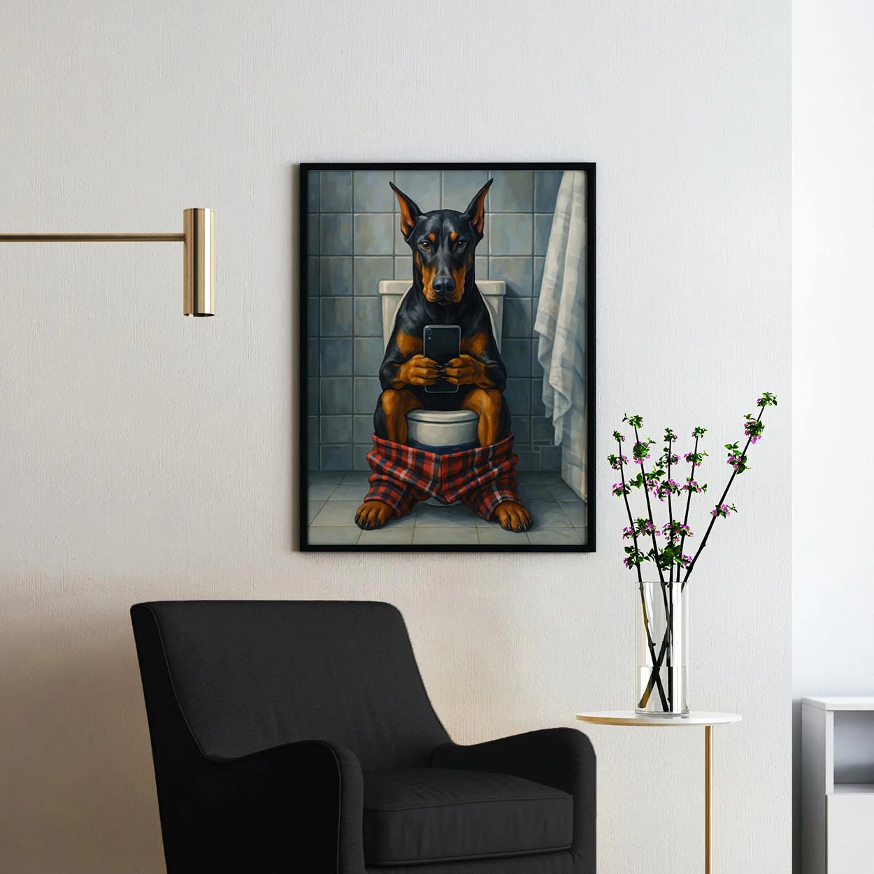 Dobermann On The Toilet On The Phone - Image 2