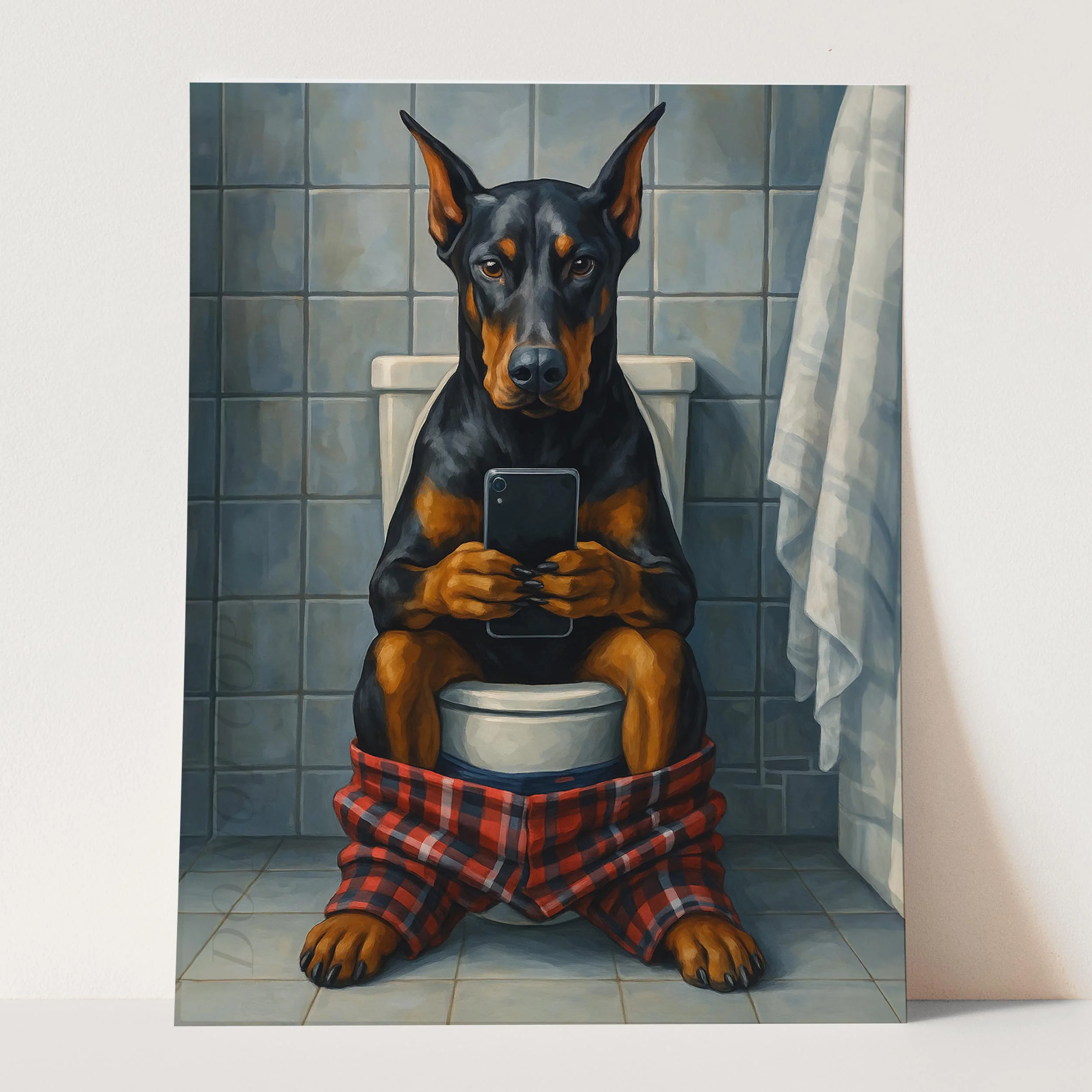 Dobermann On The Toilet On The Phone - Image 3