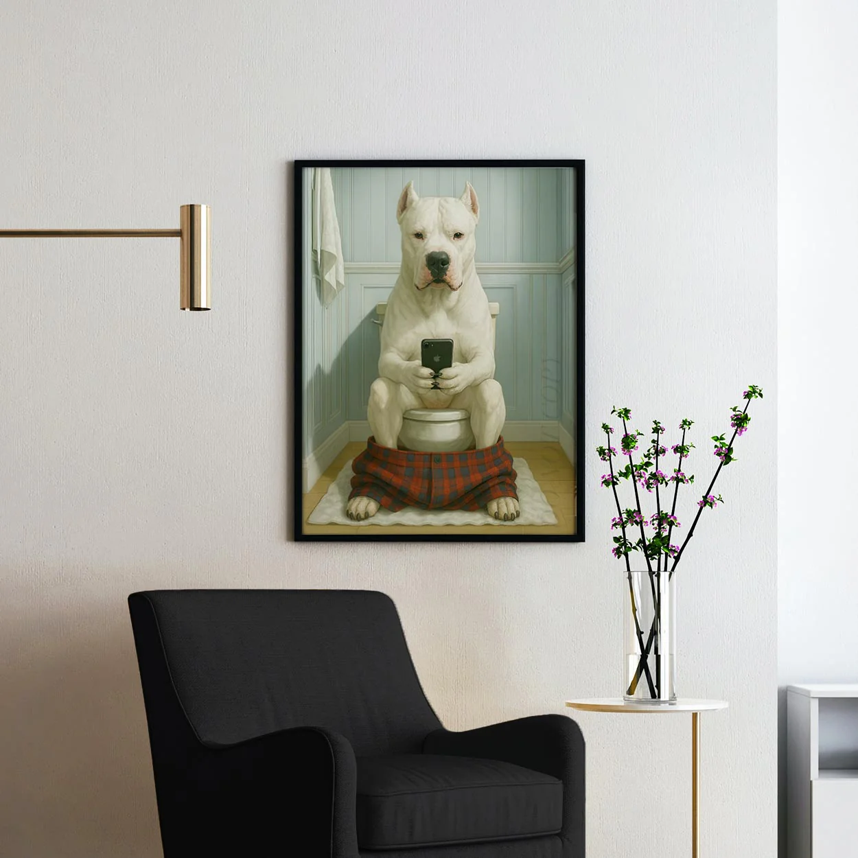 Dogo Argentino Dog On The Phone On The Toilet - Image 2